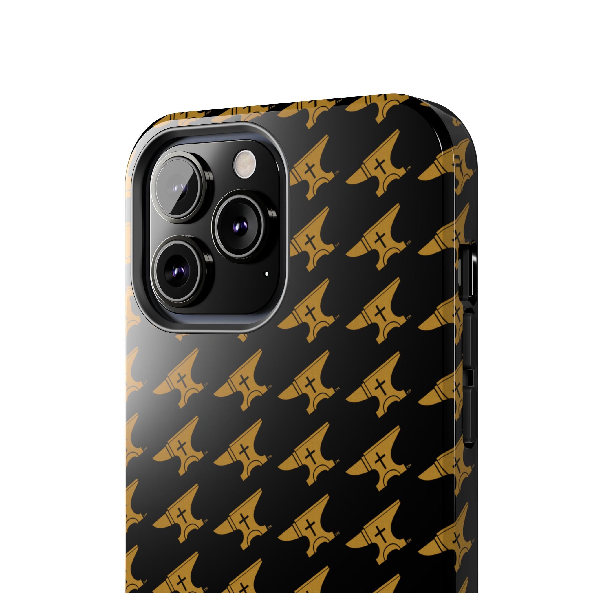 Gold Anvil Pattern Tough Phone Case — Durable Black & Metallic Repeat Design