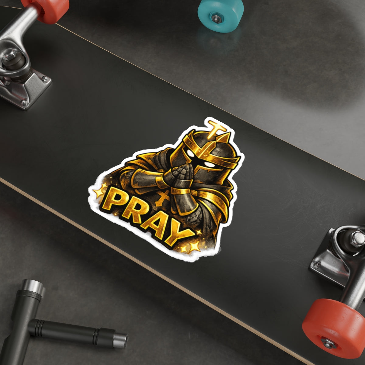 FaithForge Knight Pray Die-Cut Sticker — Water-resistant vinyl