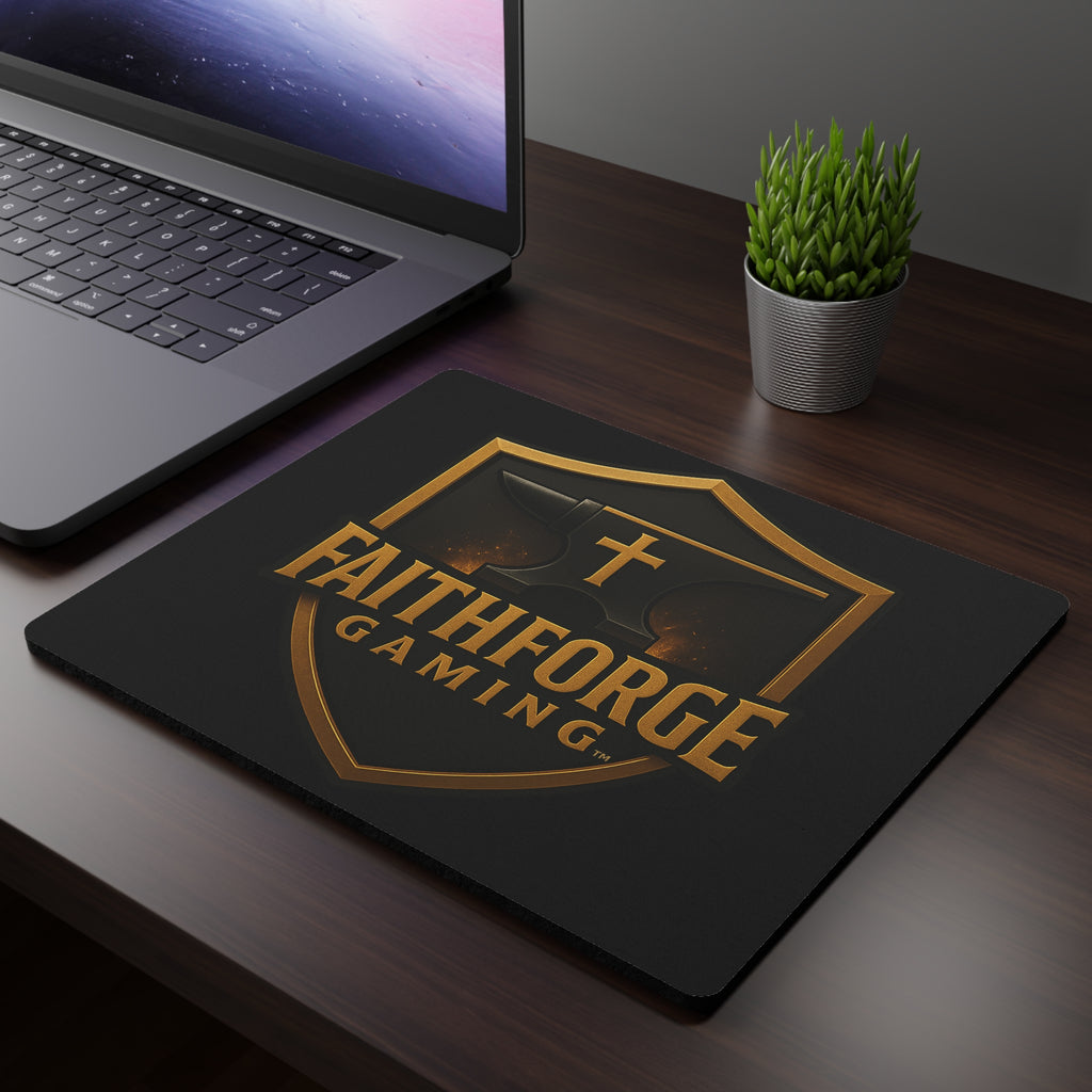 (Canada) FaithForge Gaming Mouse Pad — Black & Gold Shield Logo Rectangular Desk Mat/Mouse Pad