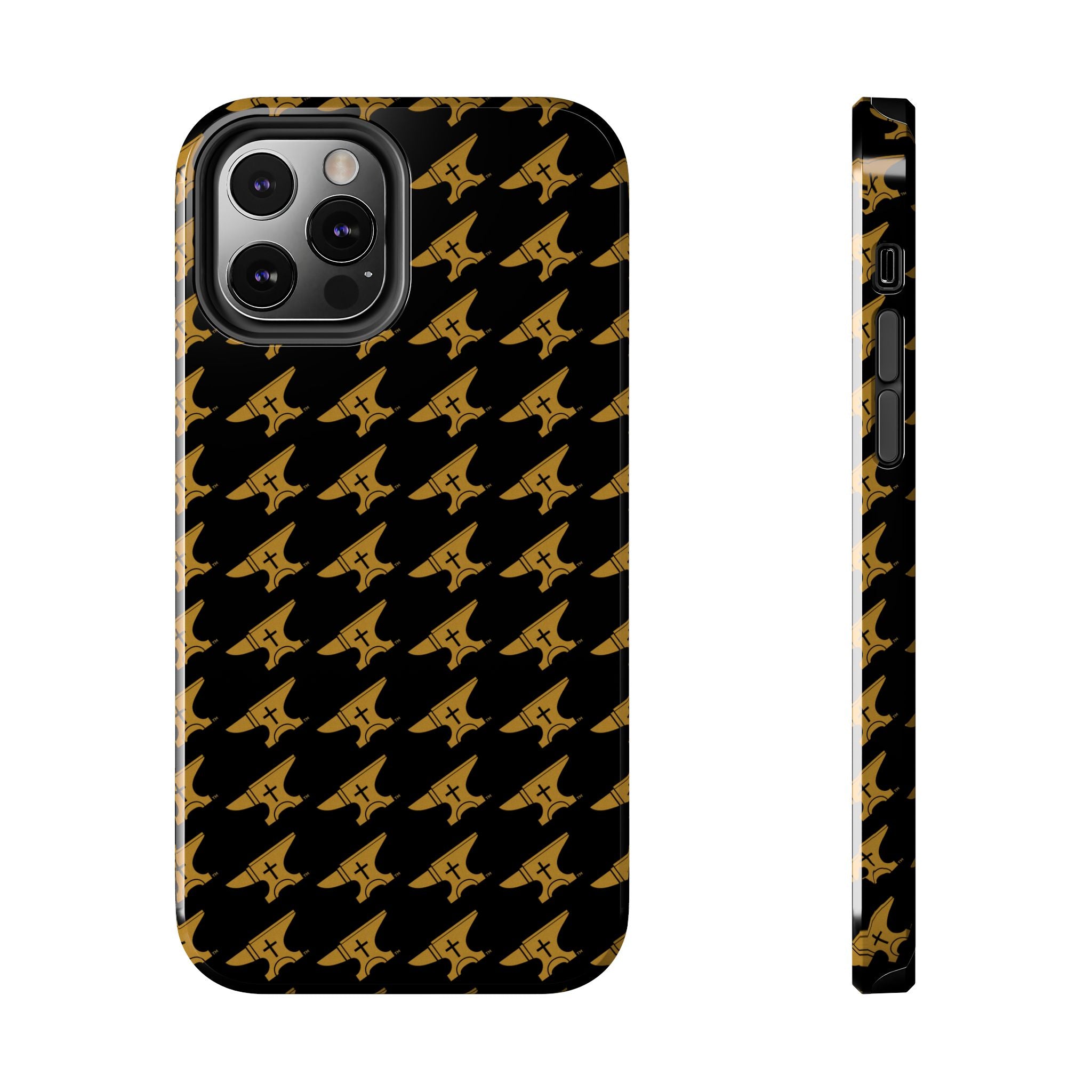 Gold Anvil Pattern Tough Phone Case — Durable Black & Metallic Repeat Design