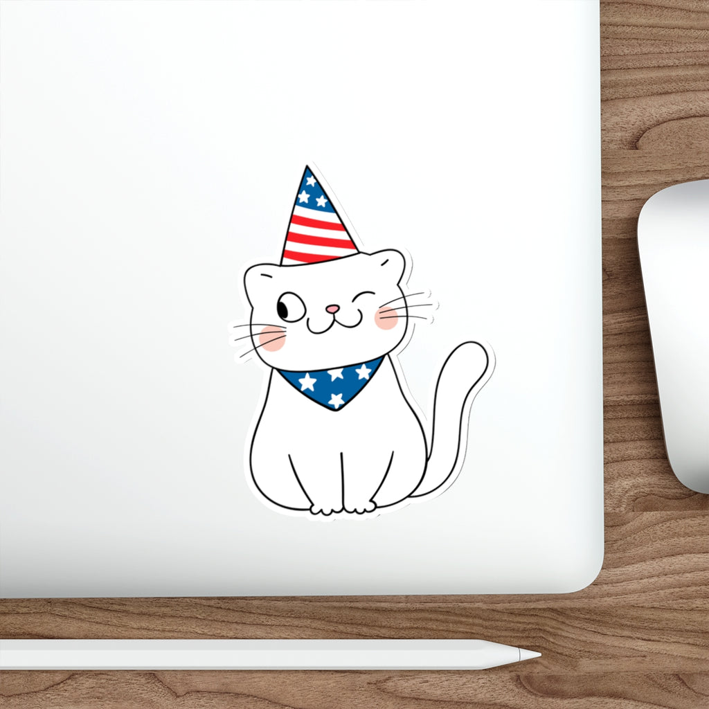 Patriotic Sticker Pack — Winking Cat 4th of July Red White Blue Die-Cut Stickers