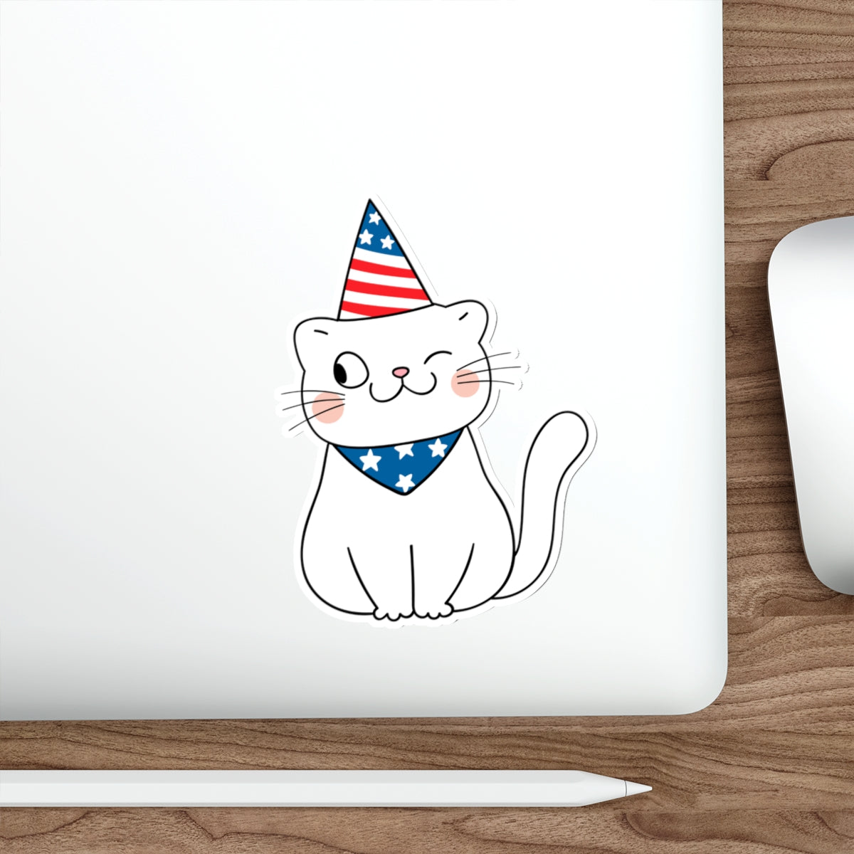 Patriotic Sticker Pack — Winking Cat 4th of July Red White Blue Die-Cut Stickers