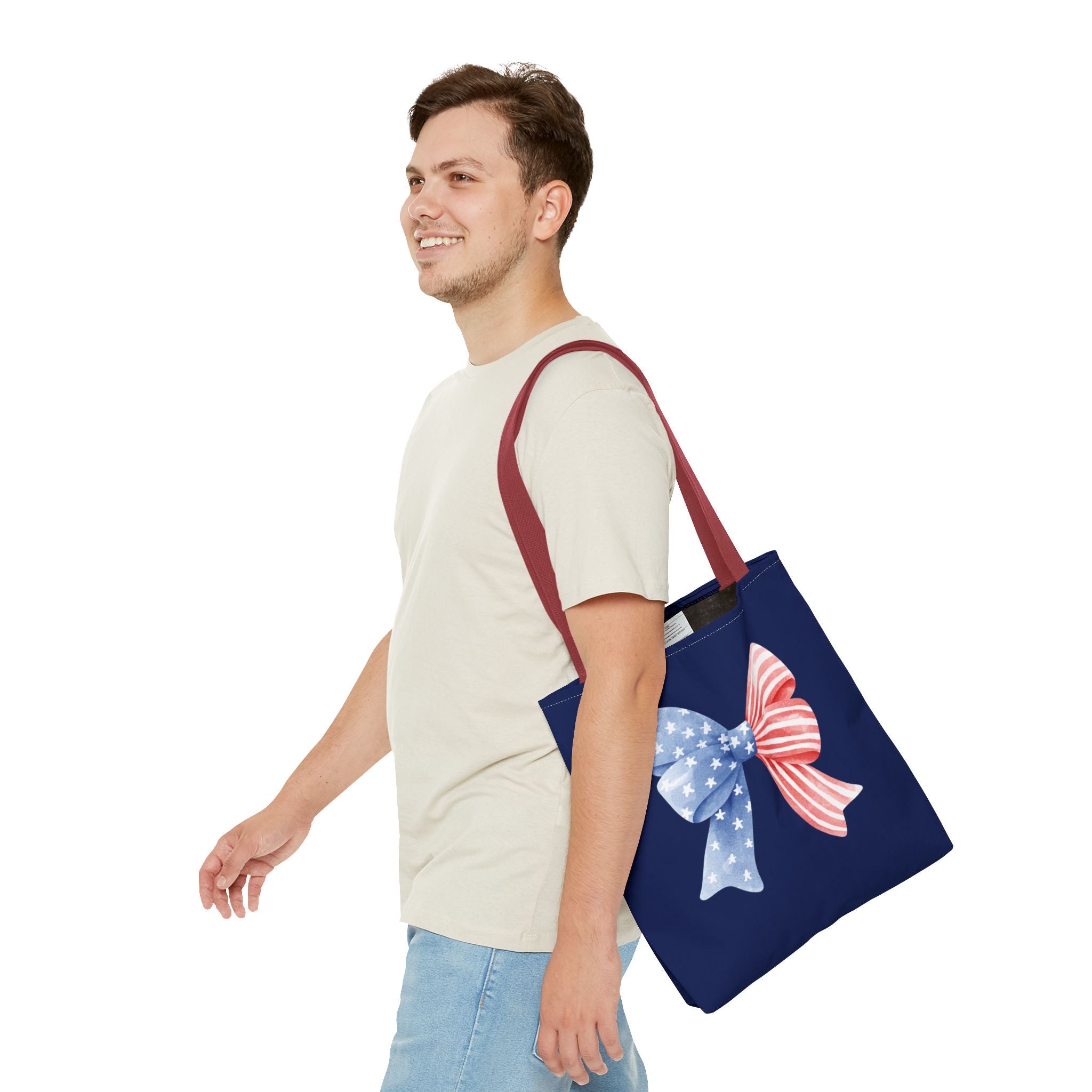 Patriotic Bow Tote Bag — American Flag Red White Blue Ribbon Tote