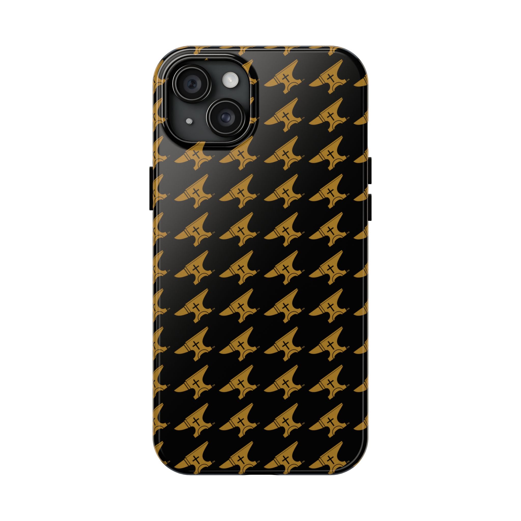Gold Anvil Pattern Tough Phone Case — Durable Black & Metallic Repeat Design