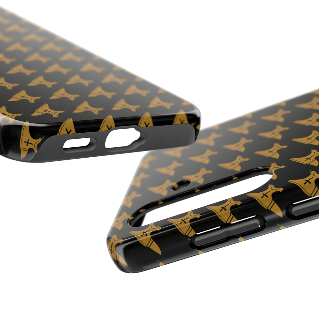 Gold Anvil Pattern Tough Phone Case — Durable Black & Metallic Repeat Design