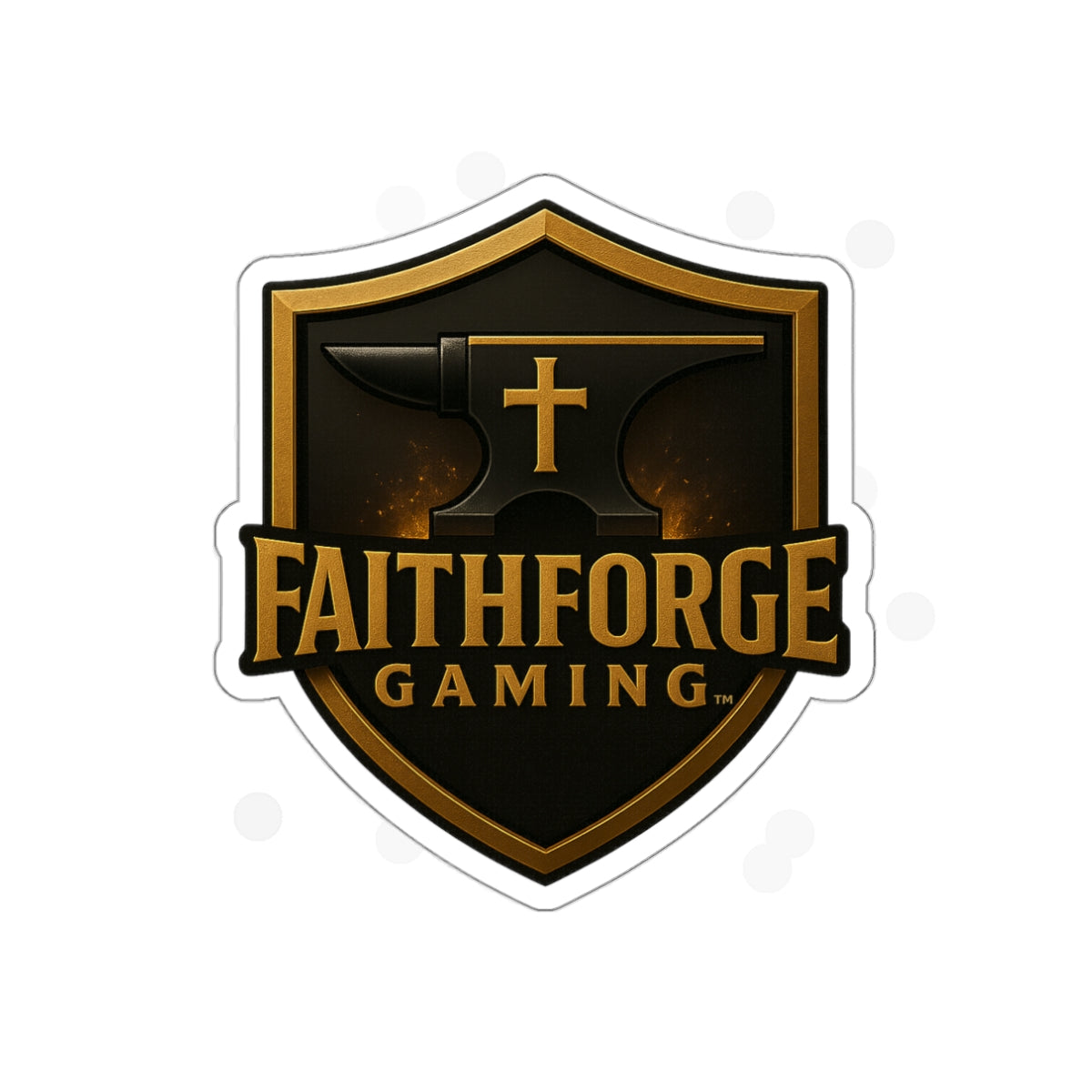 Indoor Faithforge Gaming Shield Die-Cut Sticker — Anvil & Cross Shield Logo