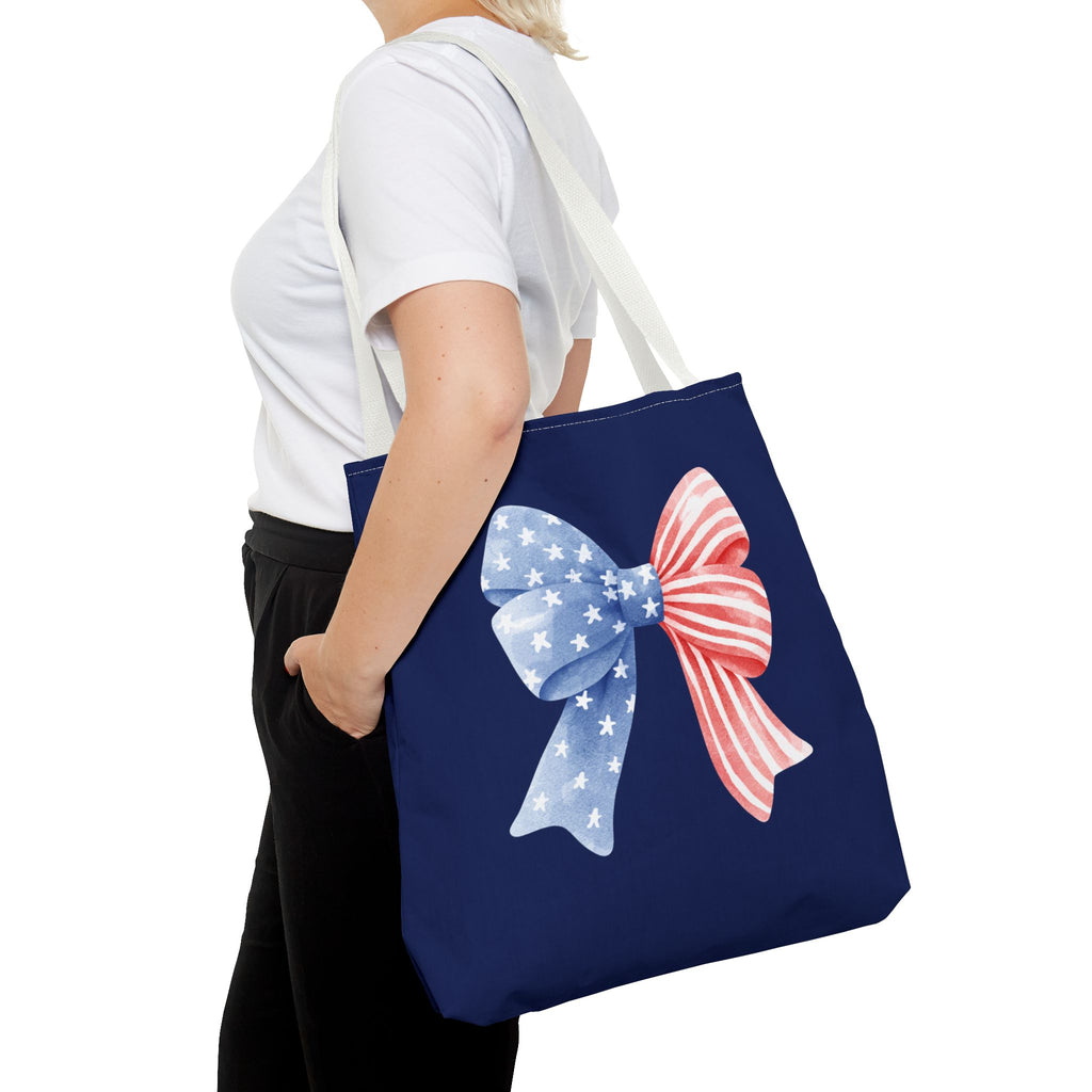 Patriotic Bow Tote Bag — American Flag Red White Blue Ribbon Tote