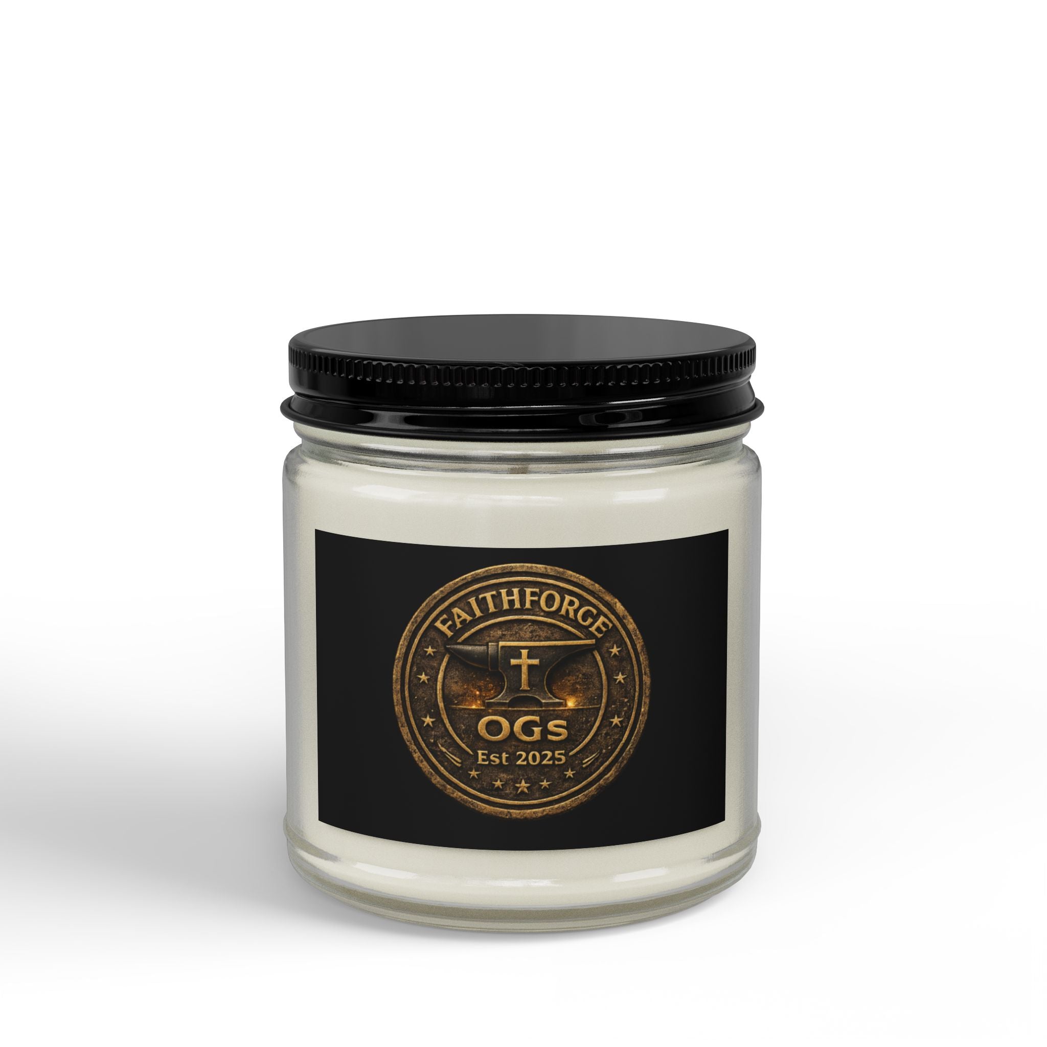 FaithForge Gaming Scented Soy Candle — Amber Jar with Black Lid (4oz & 9oz)