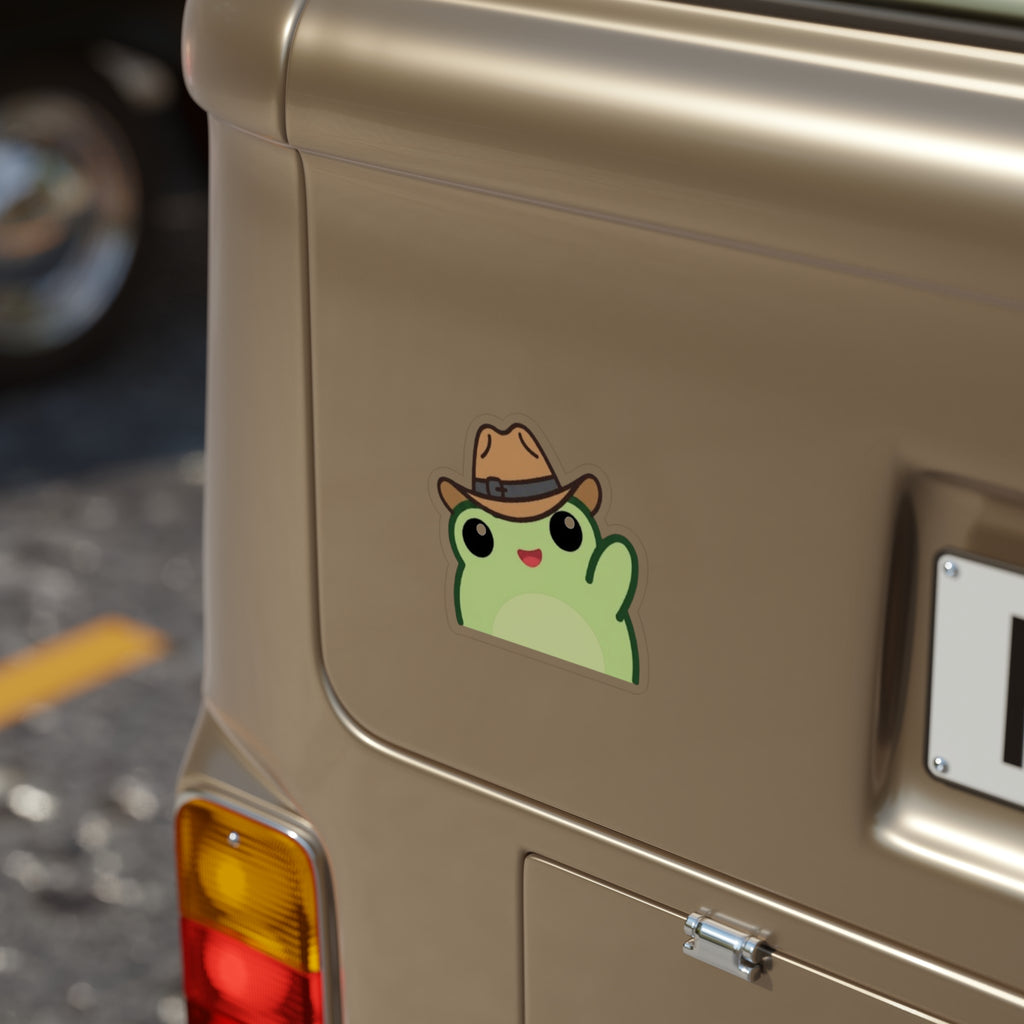 Waving Frog Die-Cut Outdoor Clear Sticker - Waterproof Transparent Logo Decal Best on Light Surfaces