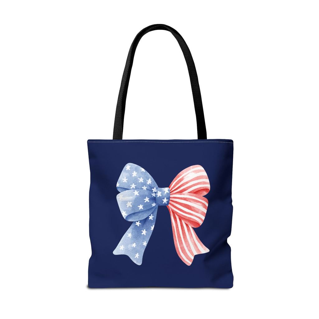 Patriotic Bow Tote Bag — American Flag Red White Blue Ribbon Tote