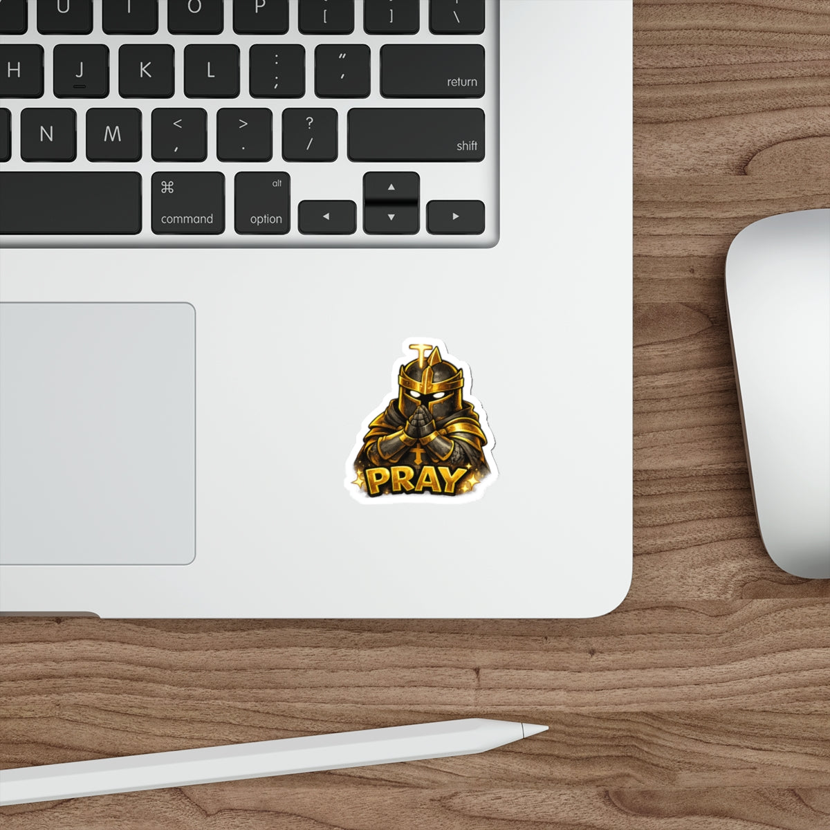 FaithForge Knight Pray Die-Cut Sticker — Water-resistant vinyl
