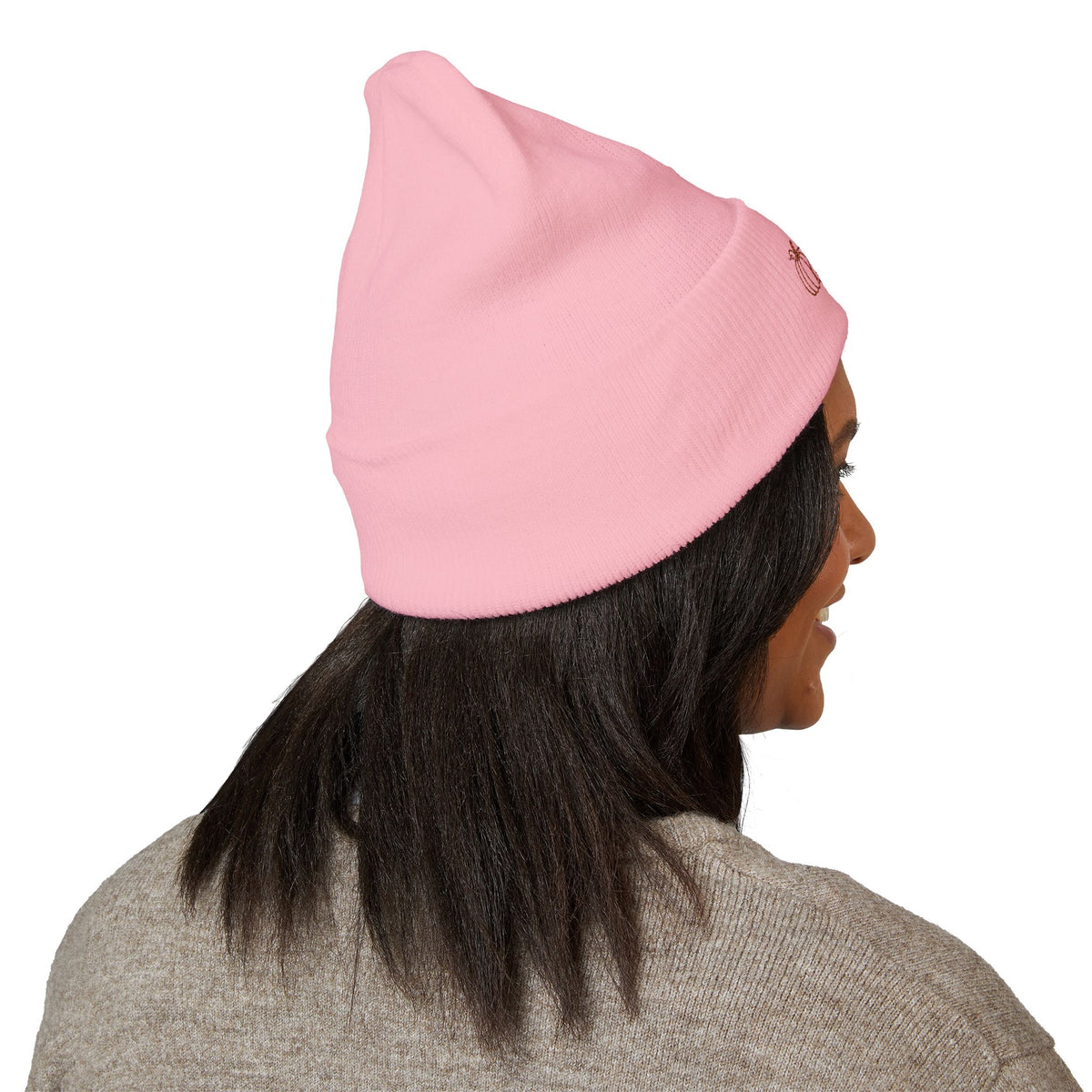 Embroidered Pumpkin Cuffed Beanie — Fall Autumn Knit Hat