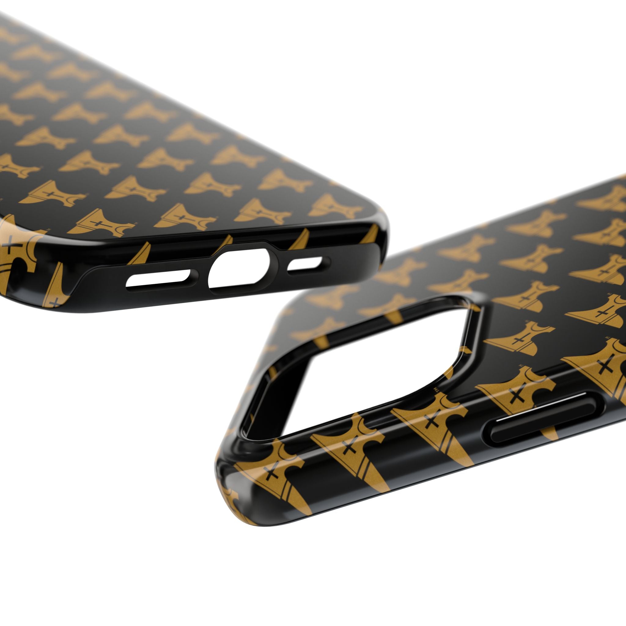 Gold Anvil Pattern Tough Phone Case — Durable Black & Metallic Repeat Design
