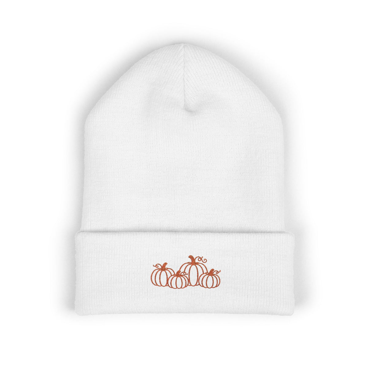 Embroidered Pumpkin Cuffed Beanie — Fall Autumn Knit Hat