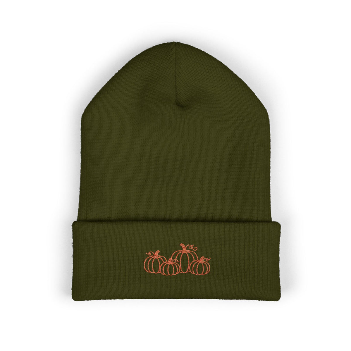 Embroidered Pumpkin Cuffed Beanie — Fall Autumn Knit Hat