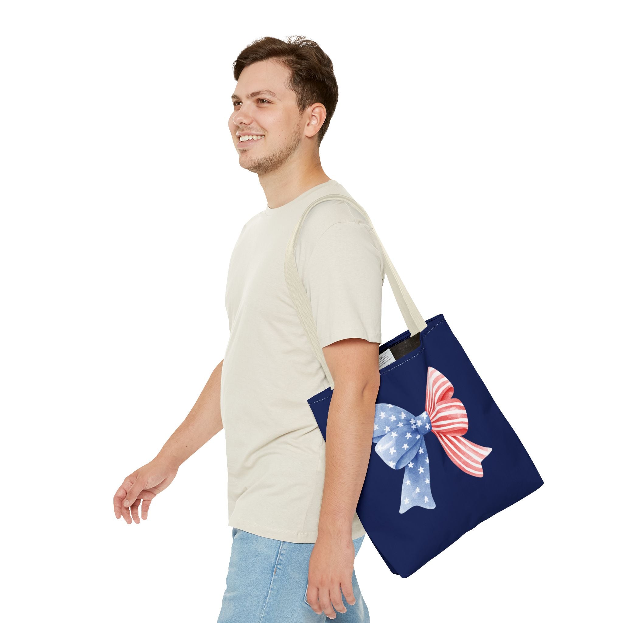 Patriotic Bow Tote Bag — American Flag Red White Blue Ribbon Tote