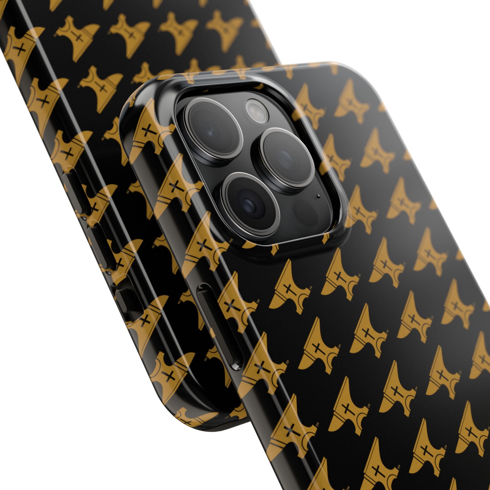 Gold Anvil Pattern Tough Phone Case — Durable Black & Metallic Repeat Design