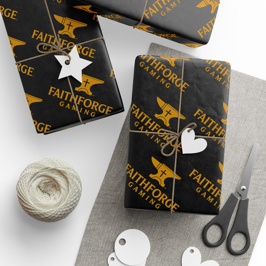 FFG Logo Wrapping Paper – Black & Gold "Faithforge Gaming" Design