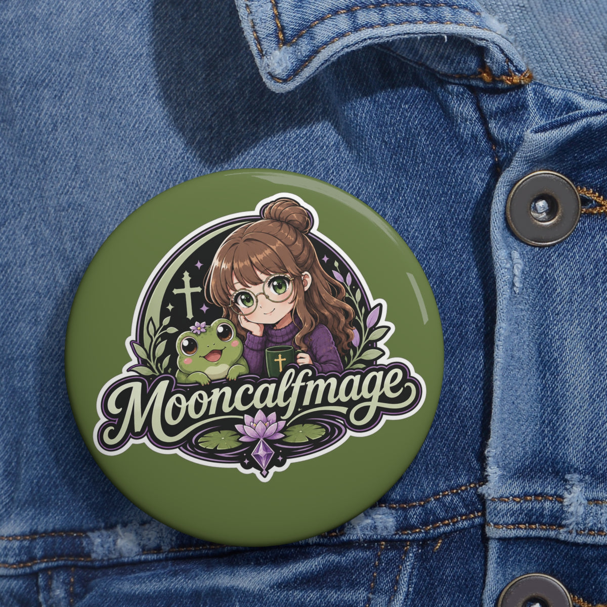 MOONCALFMAGE Mascot Pin Button — Custom Enamel-Style Badge
