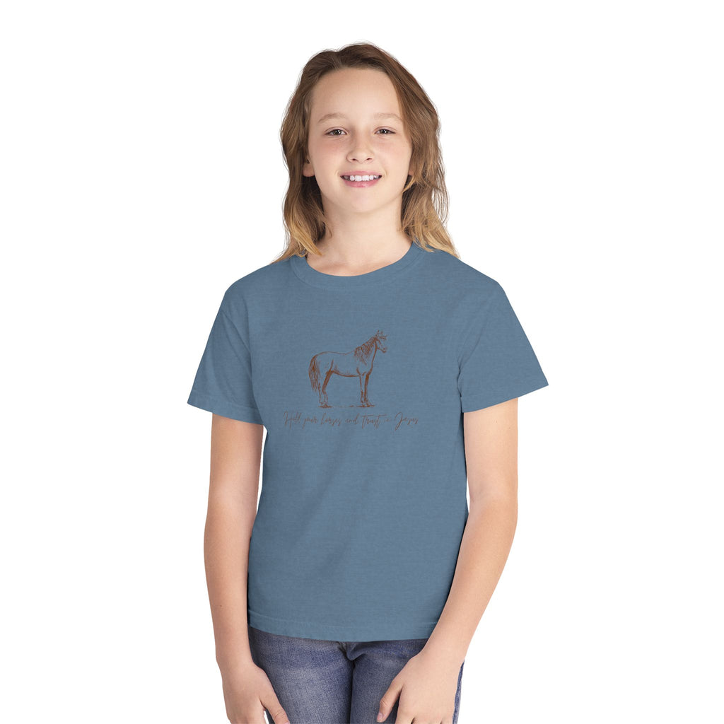 Youth Horse Sketch Tee – "Hold your horses and the pasture" Graphic T-Shirt