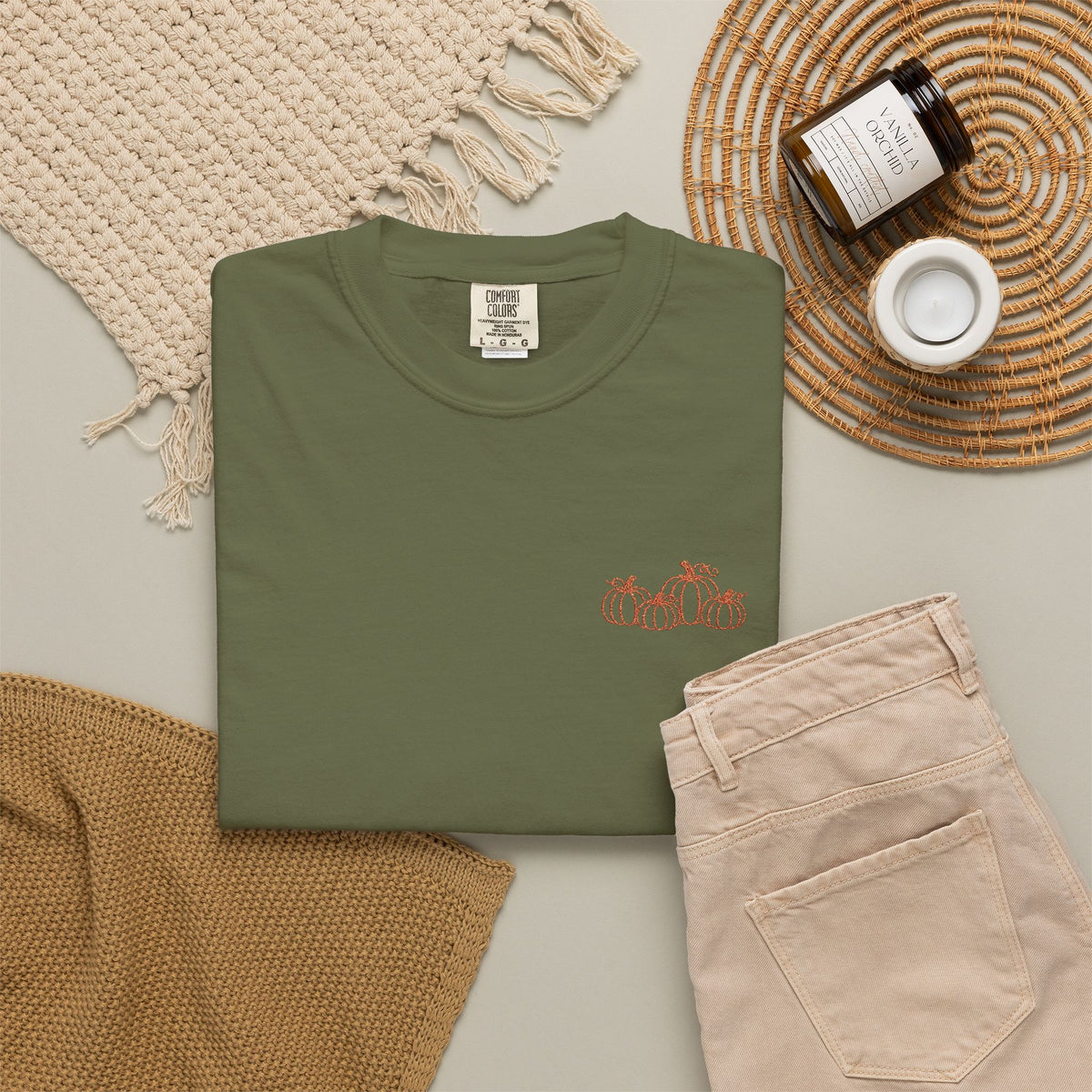 CutePocket Tee — Small Chest  pumpkin embroidered T-Shirt