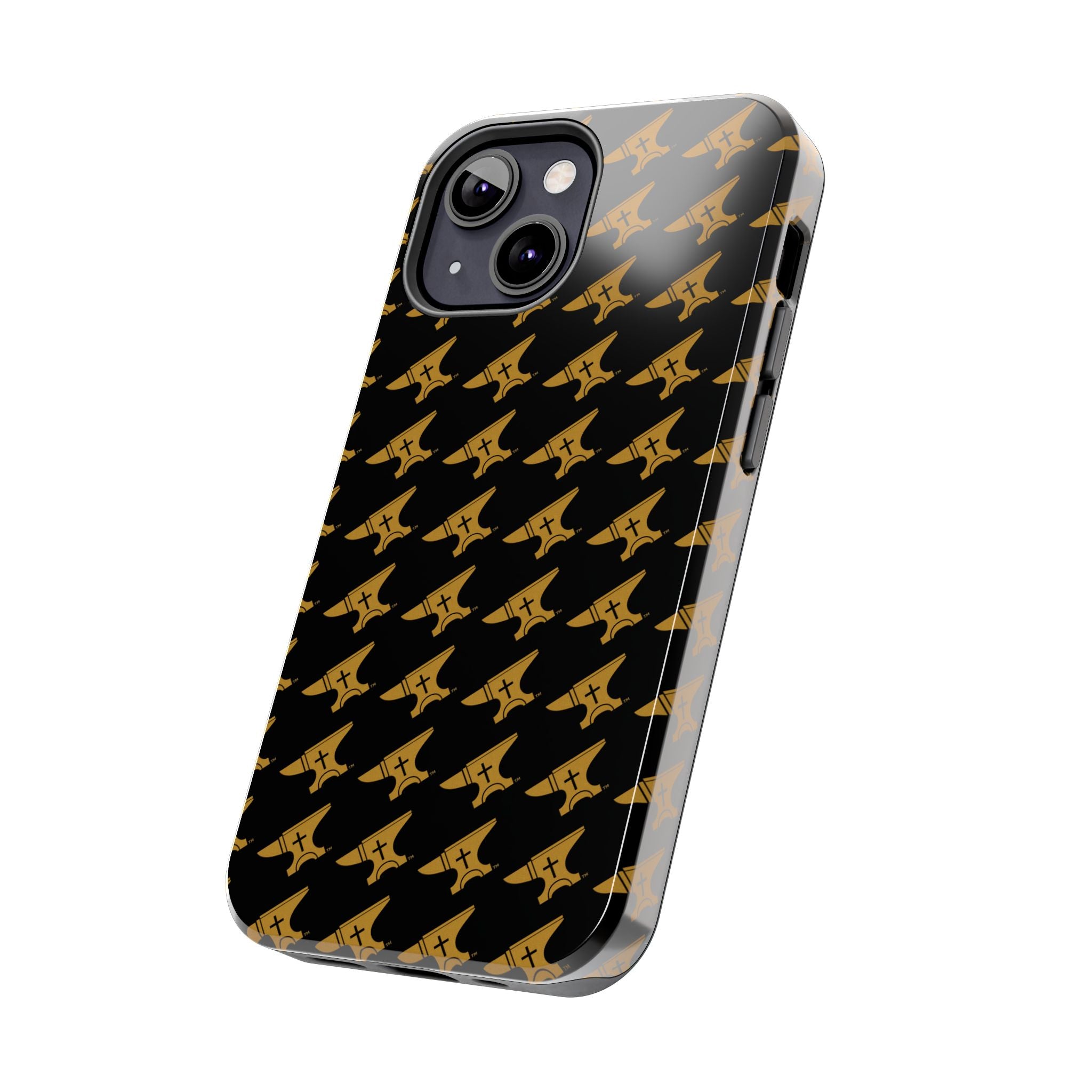 Gold Anvil Pattern Tough Phone Case — Durable Black & Metallic Repeat Design