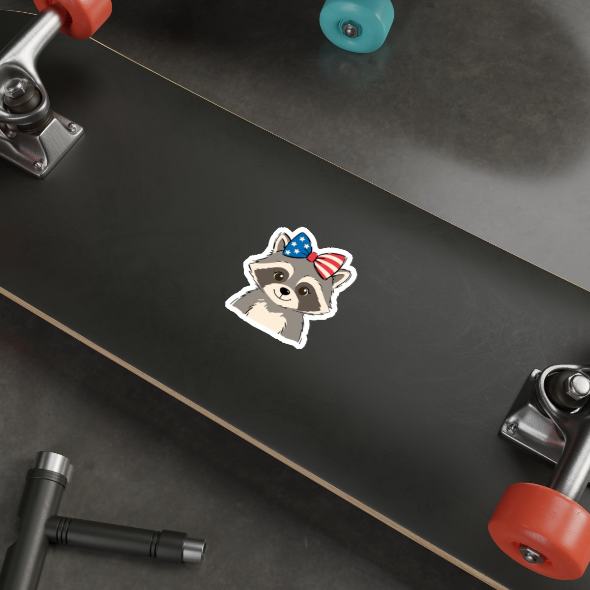 Patriotic Raccoon Die-Cut Sticker — Cute USA Flag Bow Decal for Laptops, Water Bottles & Notebooks