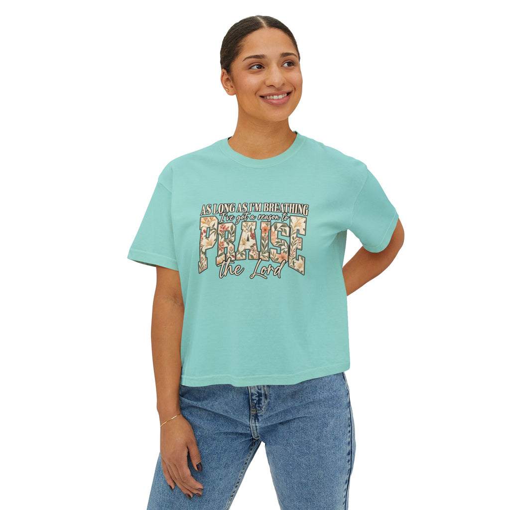 Women's Boxy Tee – Floral “Praise” Graphic Shirt
