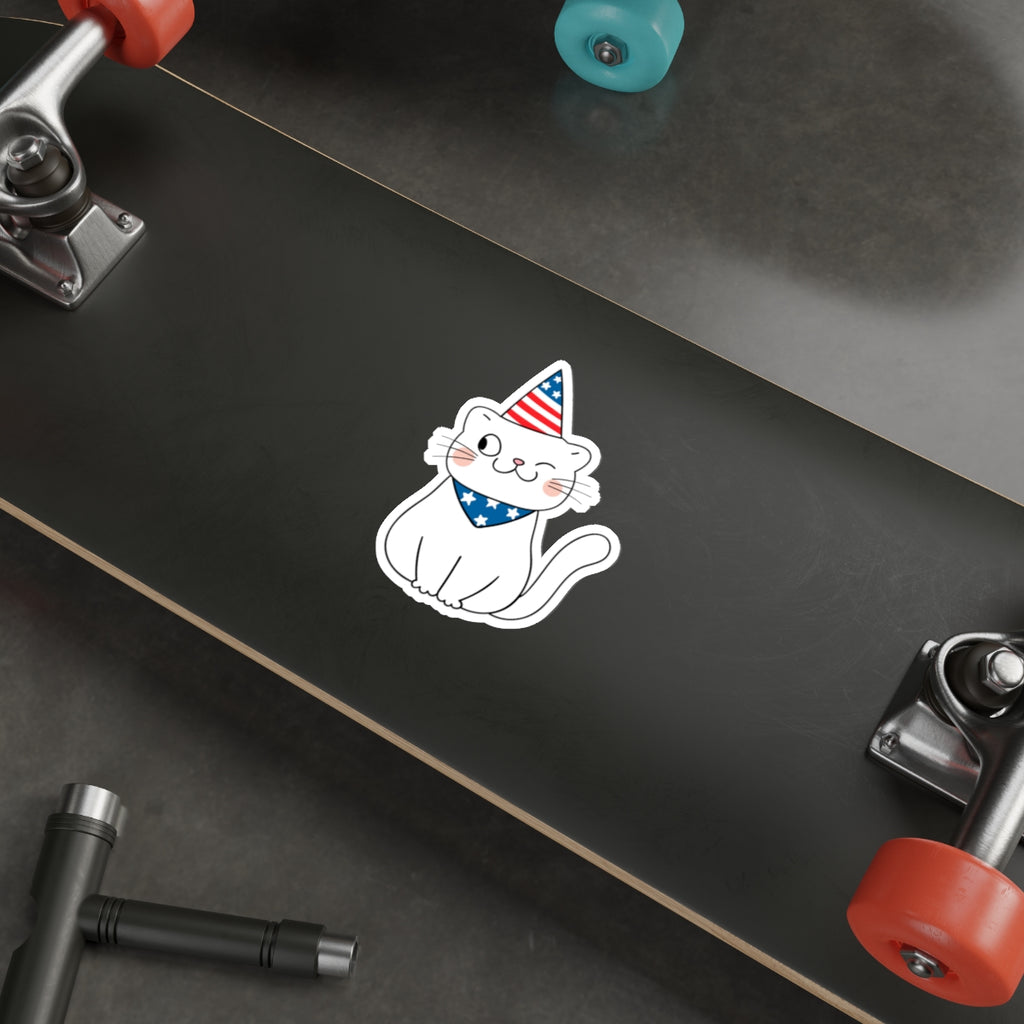 Patriotic Sticker Pack — Winking Cat 4th of July Red White Blue Die-Cut Stickers