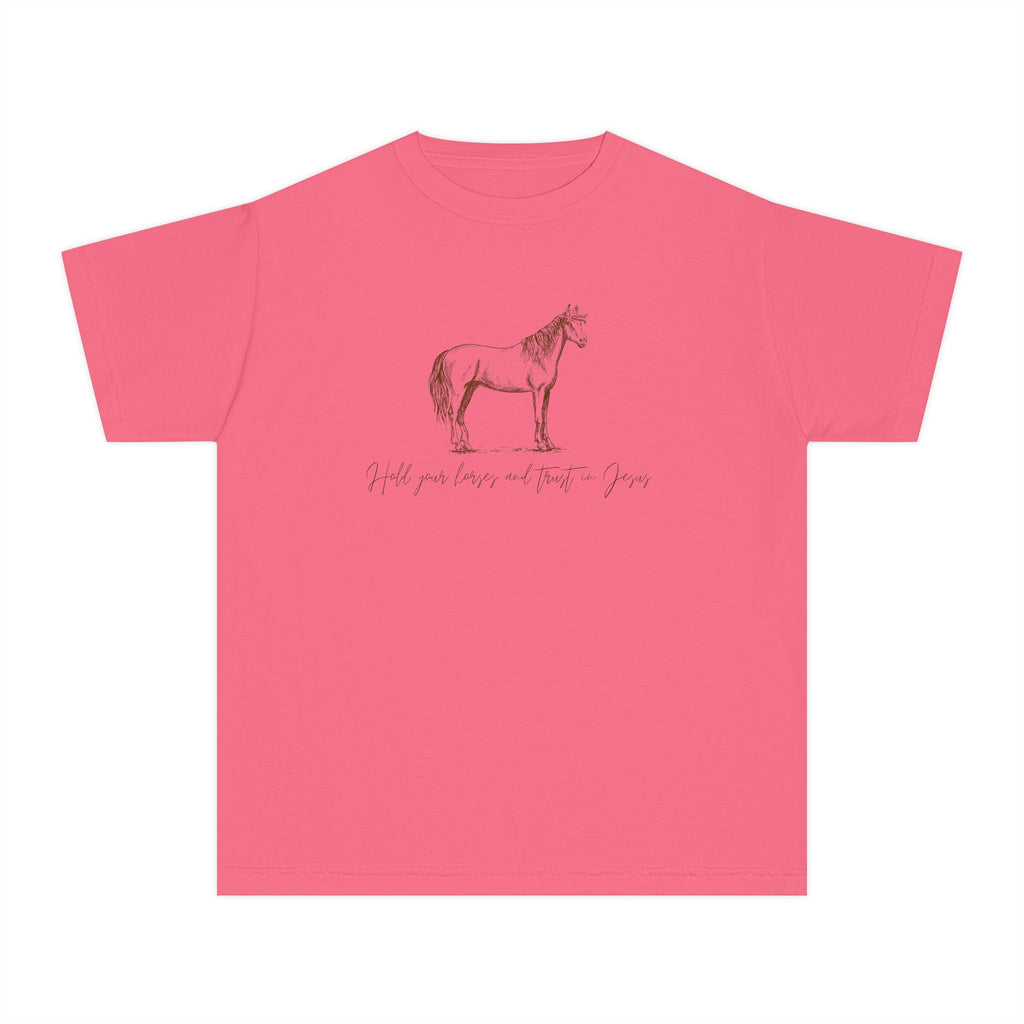 Youth Horse Sketch Tee – "Hold your horses and the pasture" Graphic T-Shirt