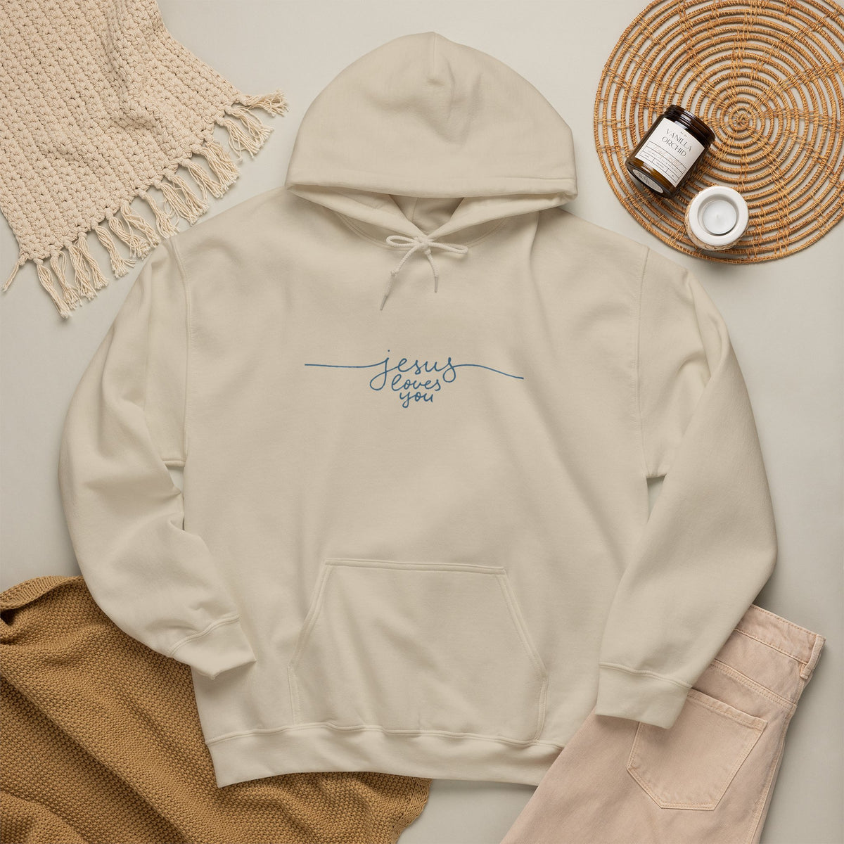 Jesus Loves You Script Hoodie — Minimal Christian Faith Pullover