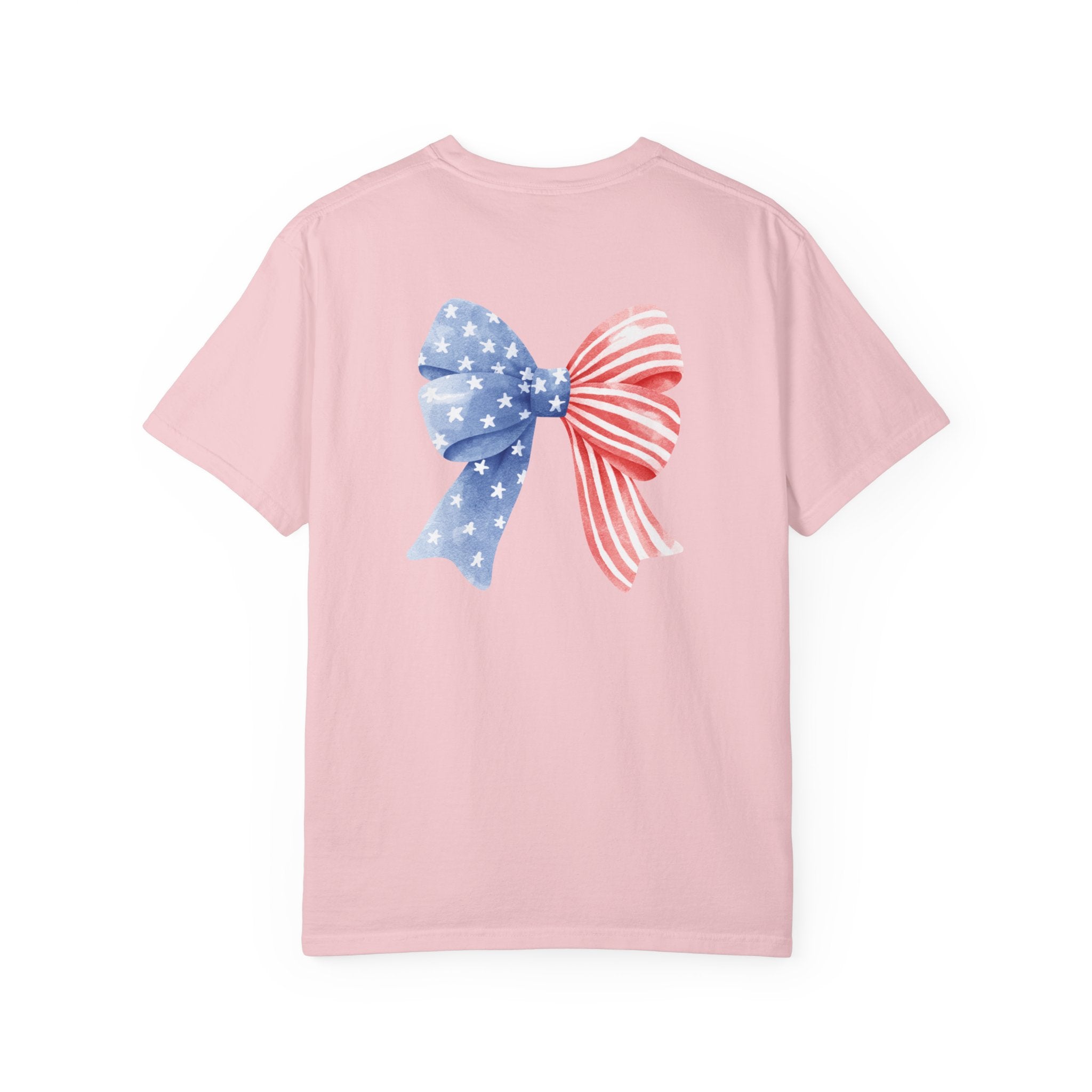 Patriotic Flag Bow T-Shirt — American Stars & Stripes Chest and Back Tee