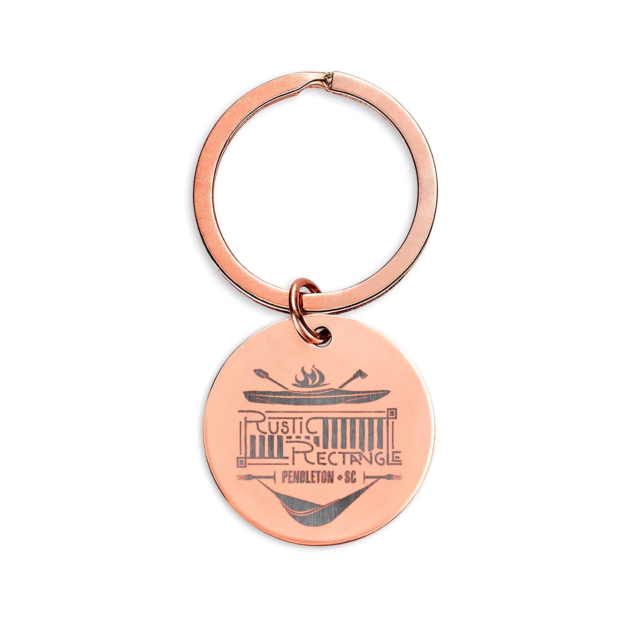 Engraved Stainless Steel Round Keychain – Rustic Rectangle & QR Code