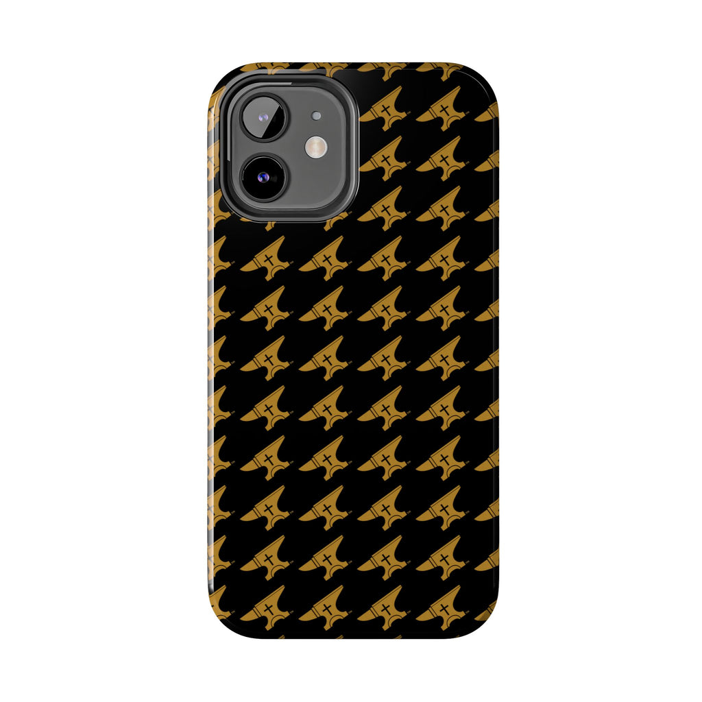 Gold Anvil Pattern Tough Phone Case — Durable Black & Metallic Repeat Design
