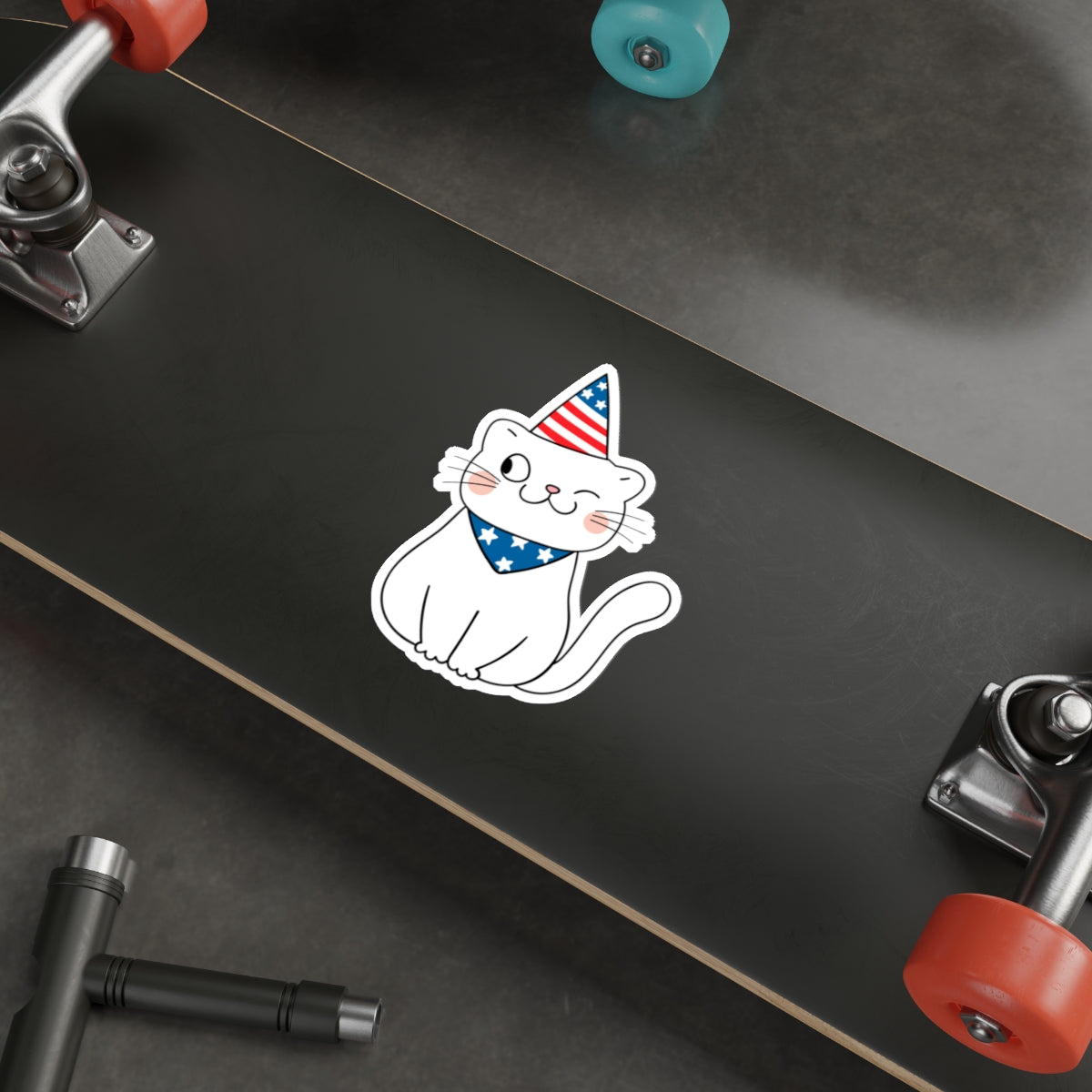 Patriotic Sticker Pack — Winking Cat 4th of July Red White Blue Die-Cut Stickers