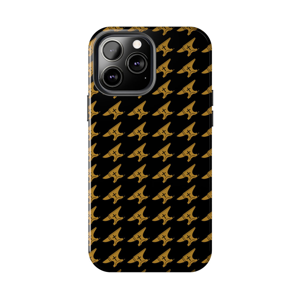 Gold Anvil Pattern Tough Phone Case — Durable Black & Metallic Repeat Design