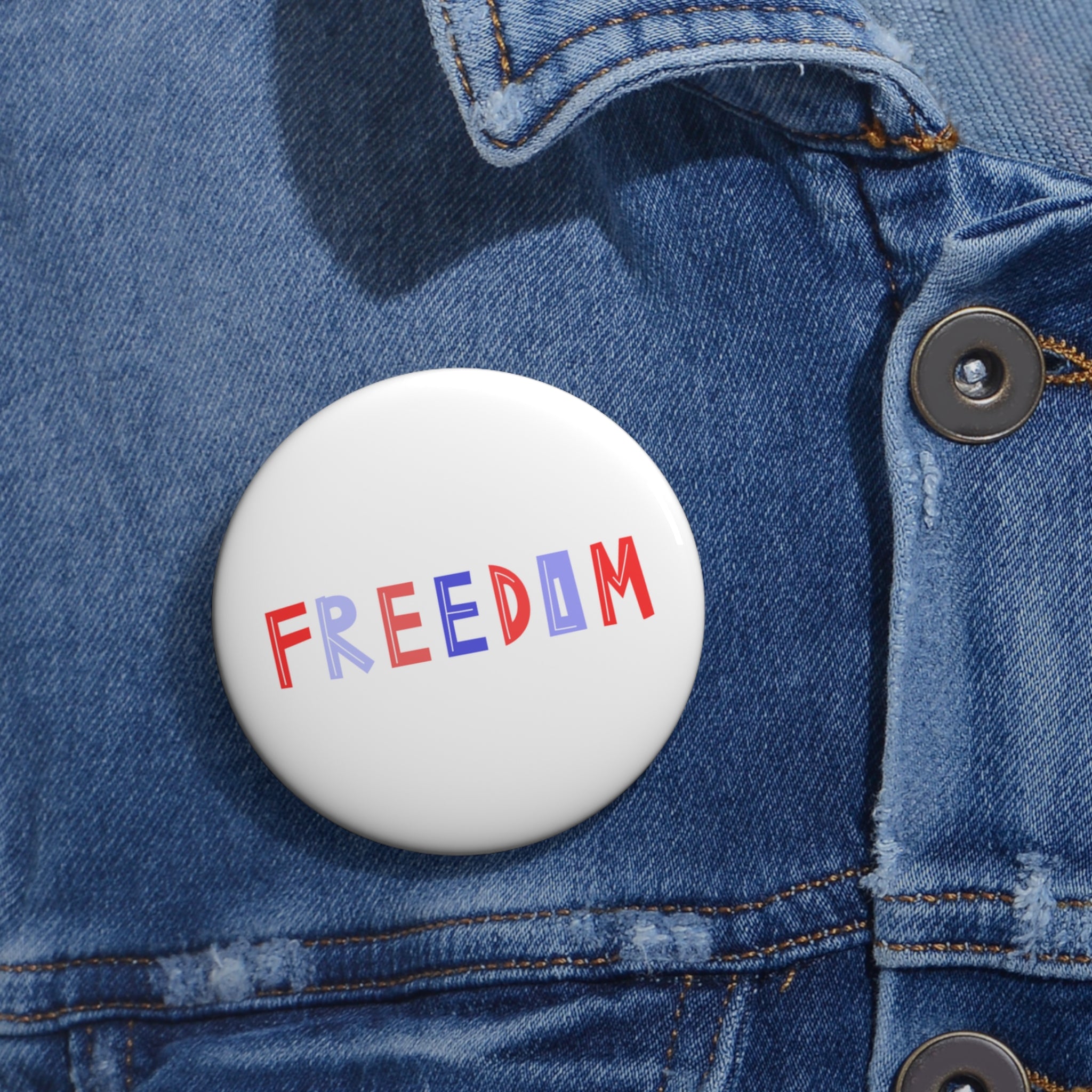 Freedom Pin Button — Red & Blue Retro Typography Political Button