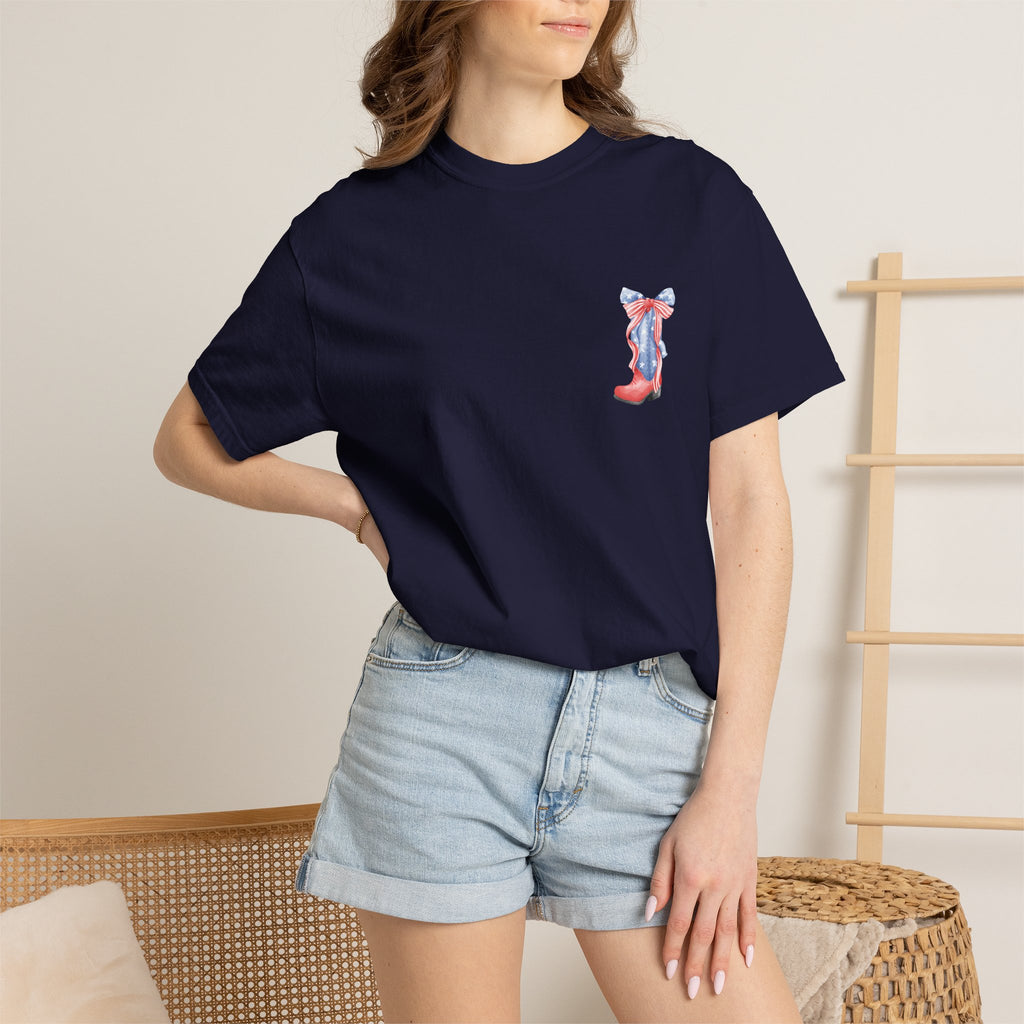 Patriotic Flag Bow T-Shirt — American Stars & Stripes Chest and Back Tee