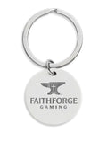 Engraved Stainless Steel Round Keychain – FaithForge Gaming Logo & QR Code