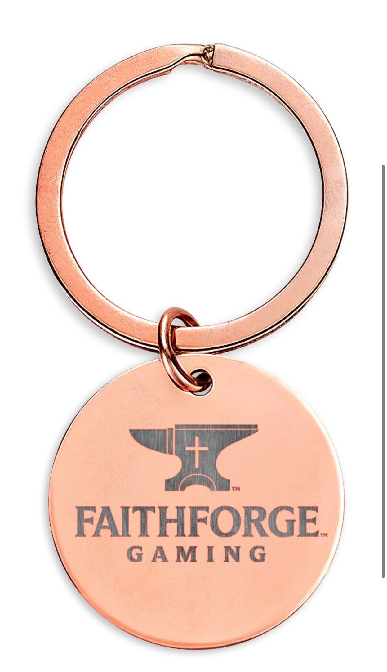 Engraved Stainless Steel Round Keychain – FaithForge Gaming Logo & QR Code