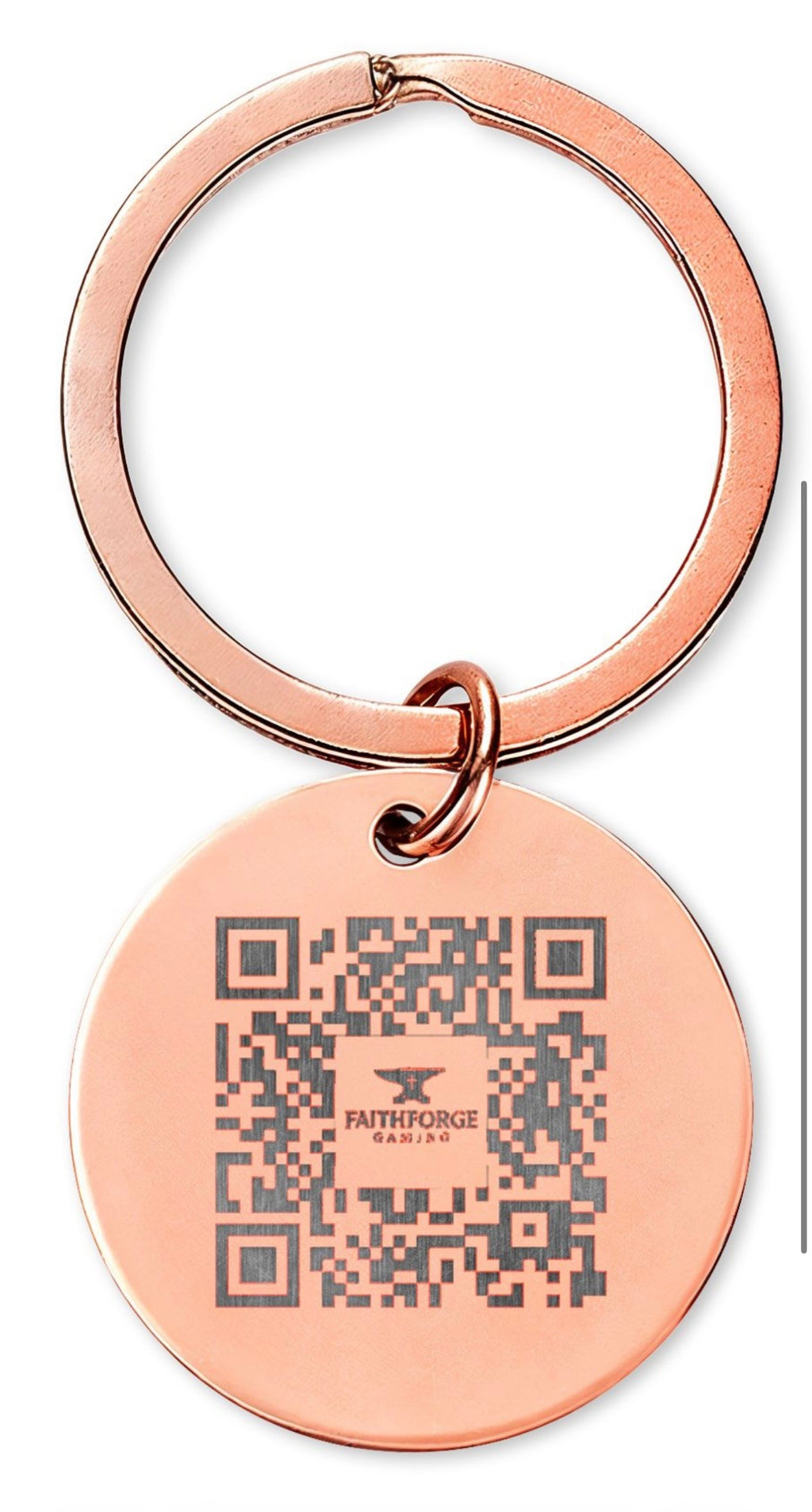 Engraved Stainless Steel Round Keychain – FaithForge Gaming Logo & QR Code