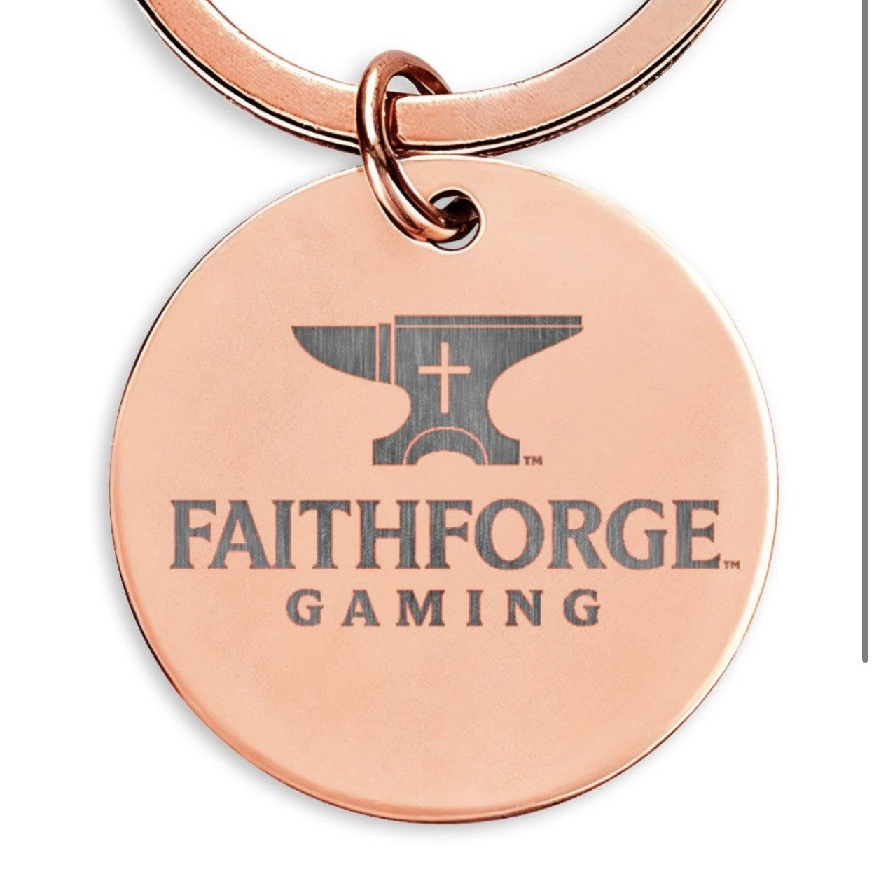 Engraved Stainless Steel Round Keychain – FaithForge Gaming Logo & QR Code