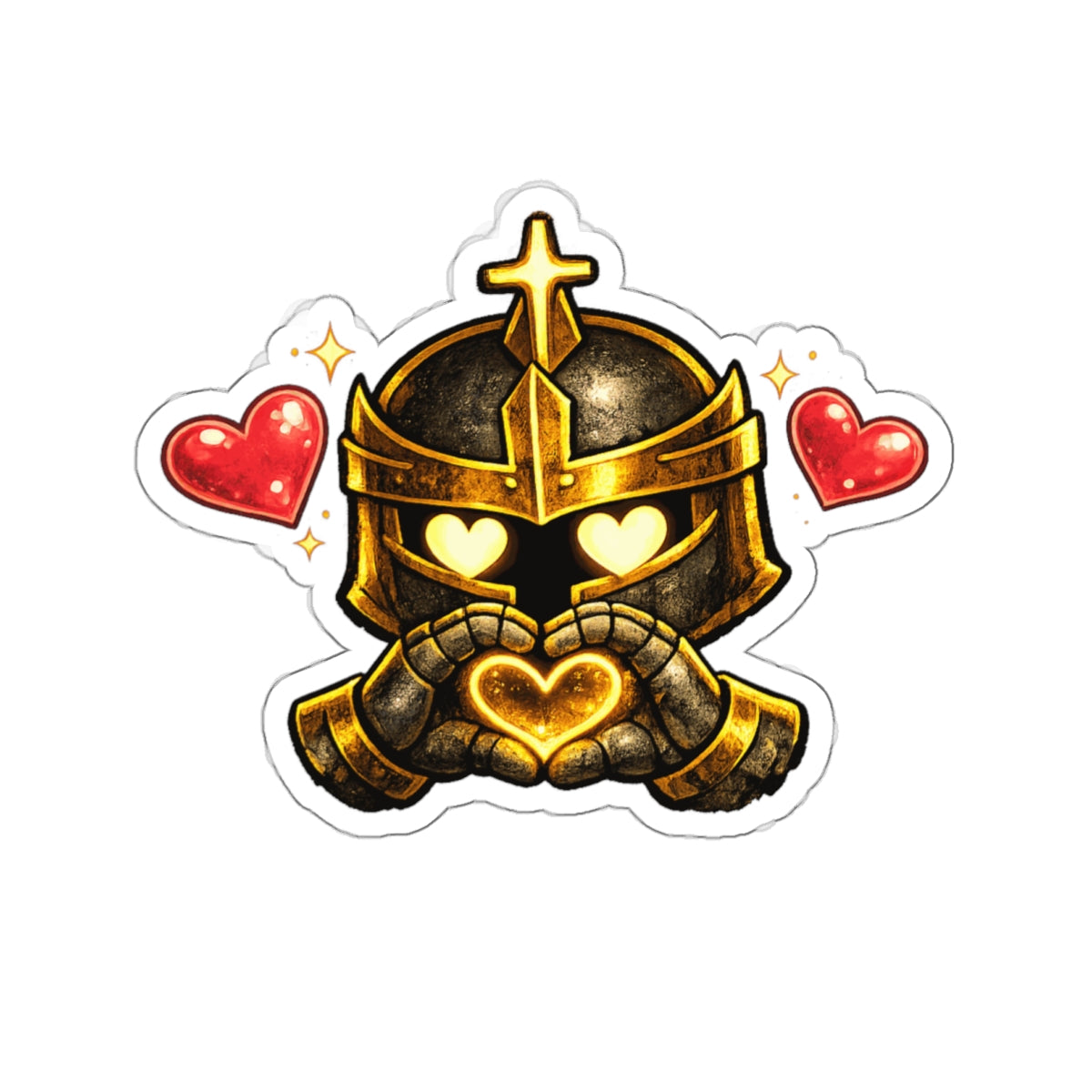 Knight Heart Die-Cut Sticker — Cute Armored Knight with Heart Hands