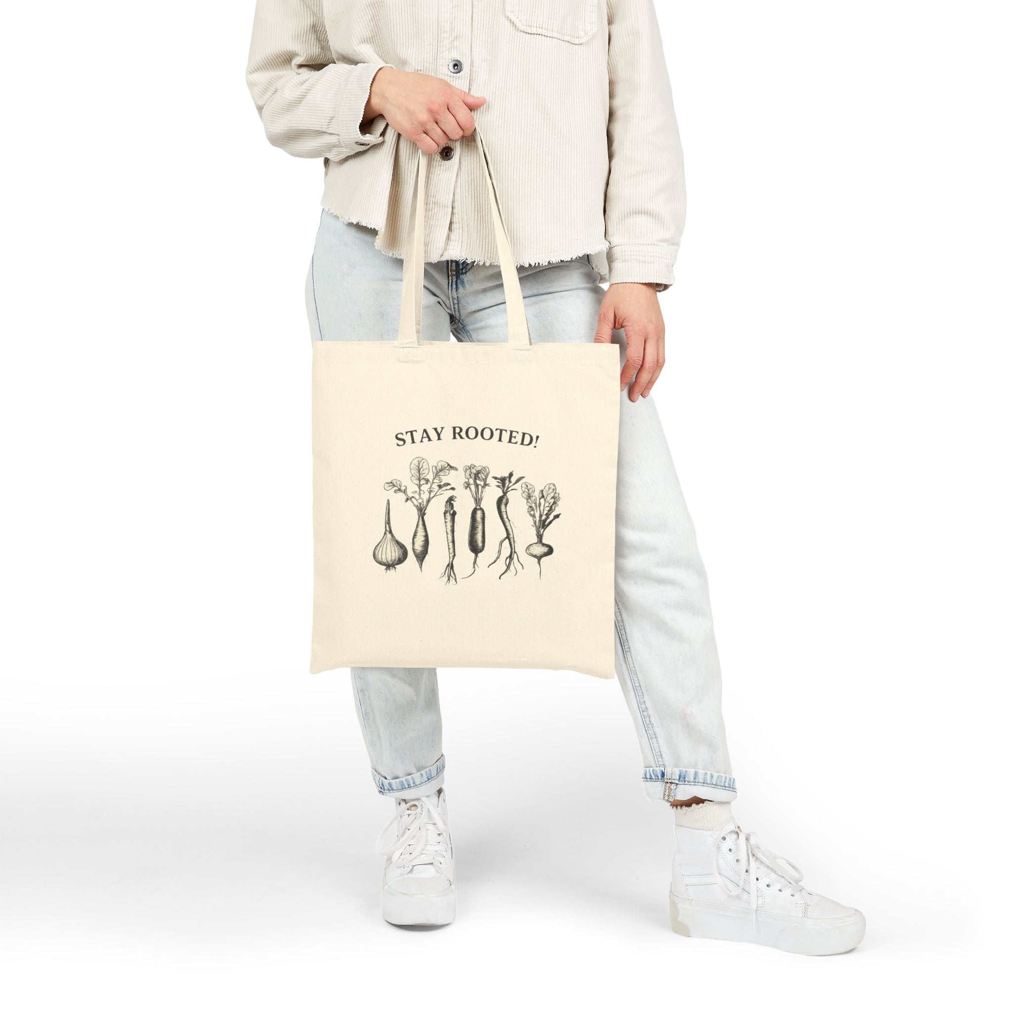 Tote Bag — "Stay Rooted" Vegetable Garden Canvas Tote