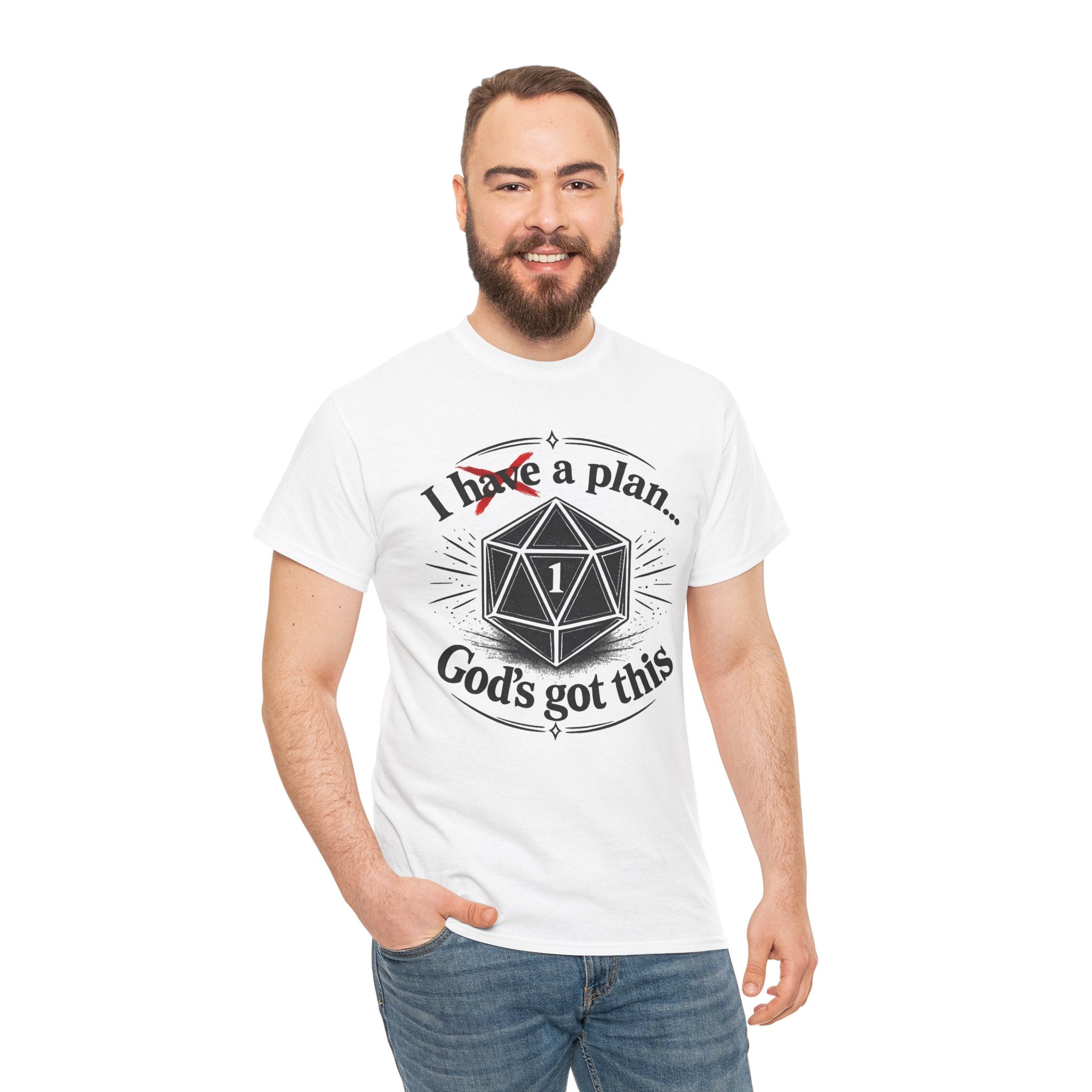 I XhaveX a plan... God’s Got This T-Shirt Dark — D20 Dice Faith Gamer Tee