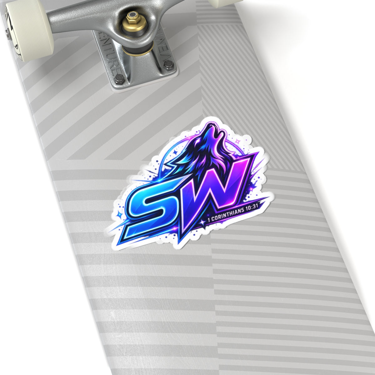 Seawolf 'SW' Kiss-Cut Sticker — Neon Gaming Logo with '1 Corinthians 10:31'