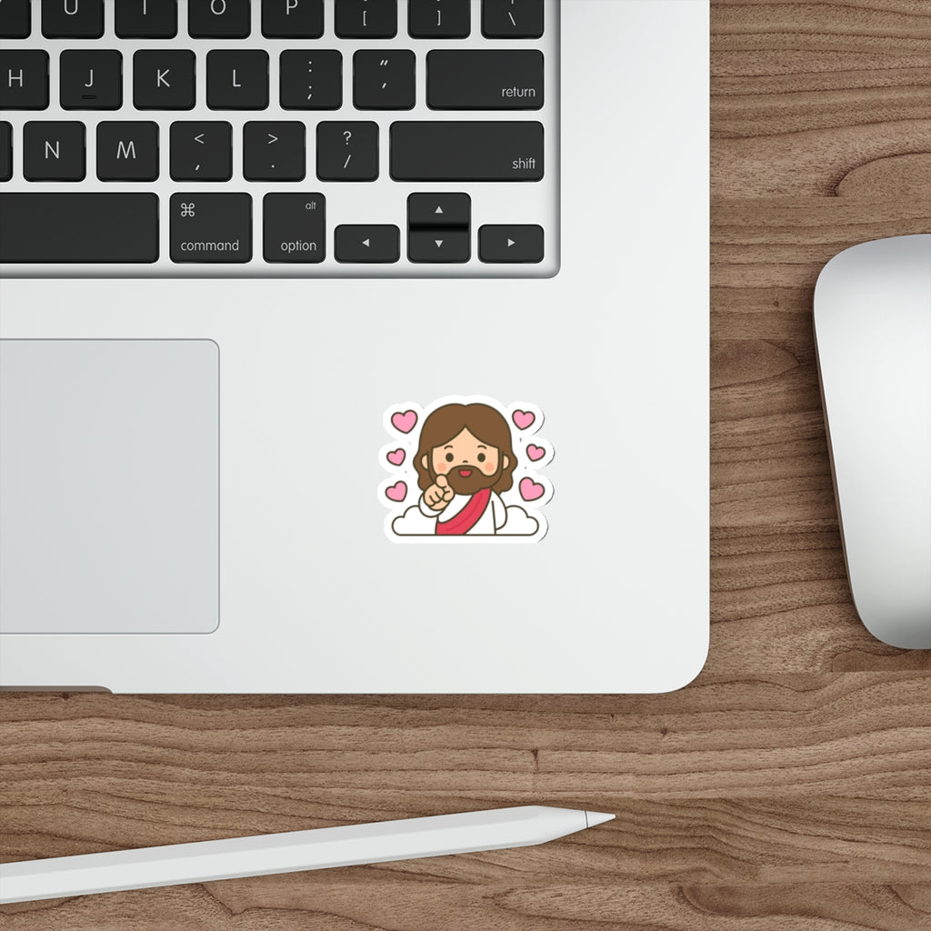 Cute Jesus Die-Cut Sticker — God Loves You Sticker with Hearts