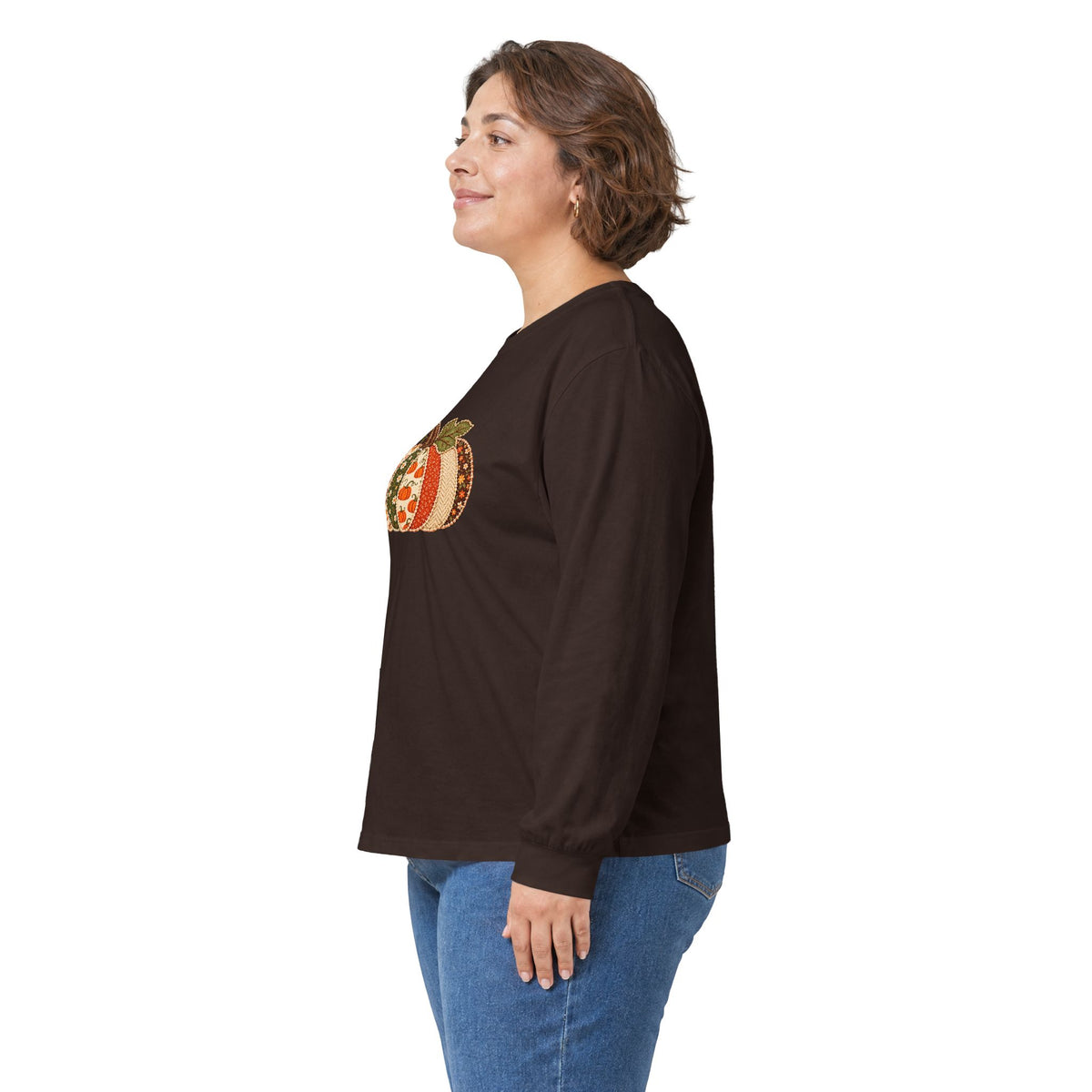 Autumn Patchwork Pumpkin Long Sleeve Tee