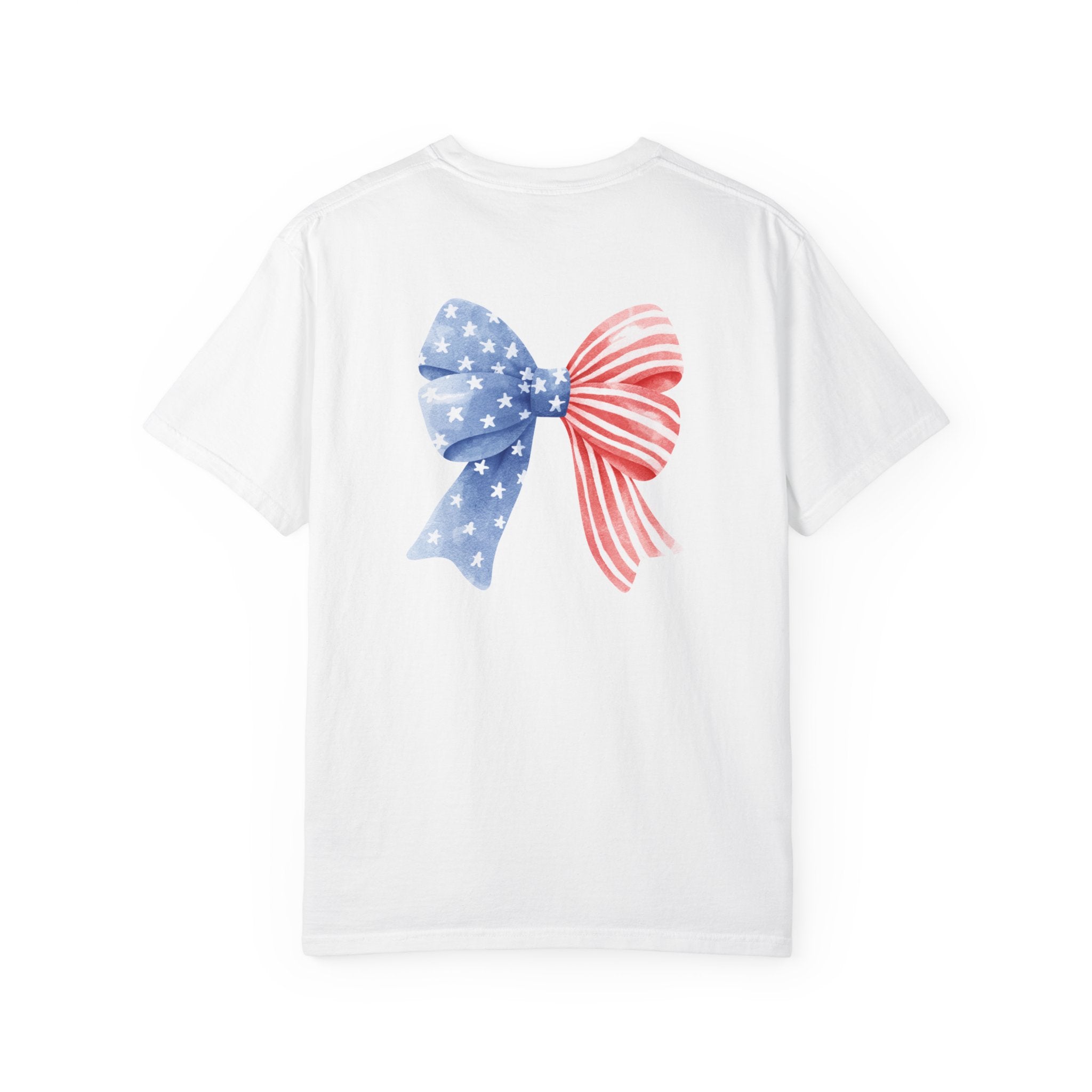 Patriotic Flag Bow T-Shirt — American Stars & Stripes Chest and Back Tee
