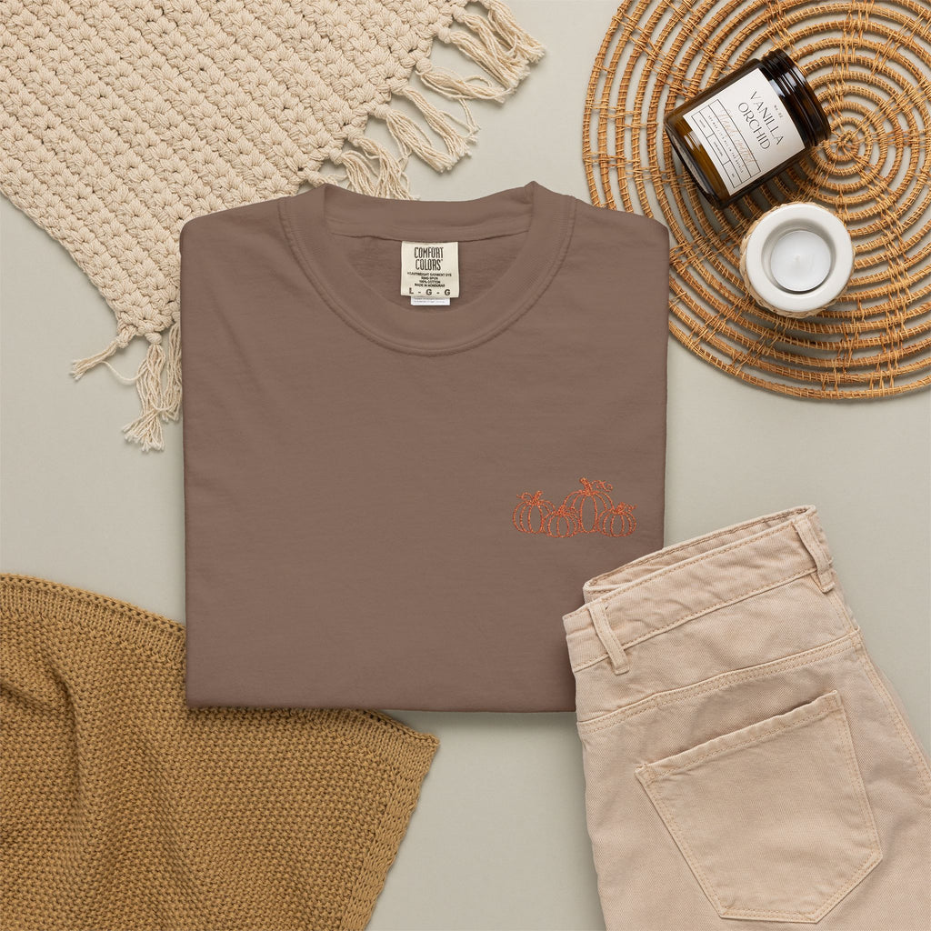 CutePocket Tee — Small Chest  pumpkin embroidered T-Shirt